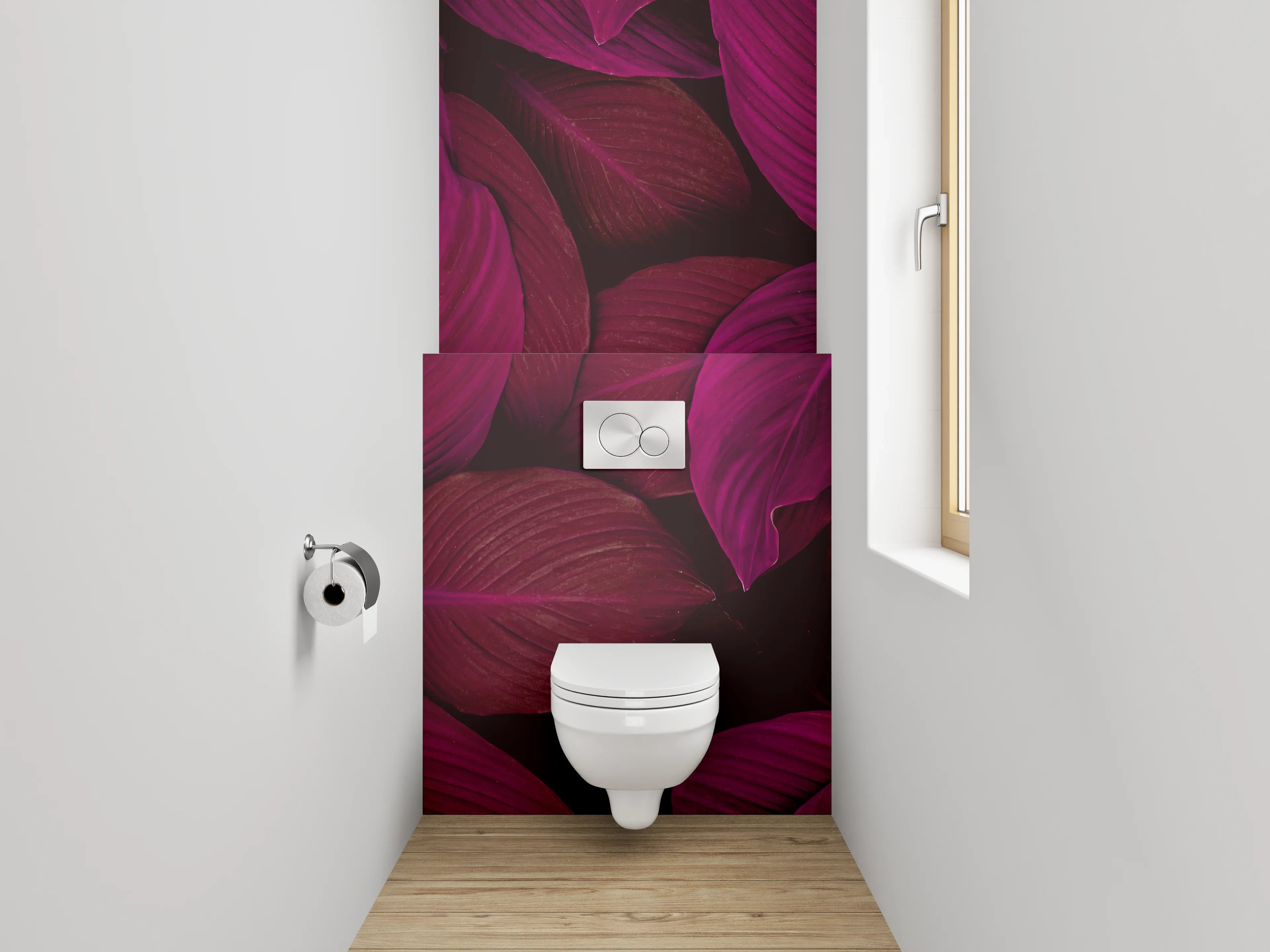 WC-Rückwand - Tropische Blätter in Pink und Violett