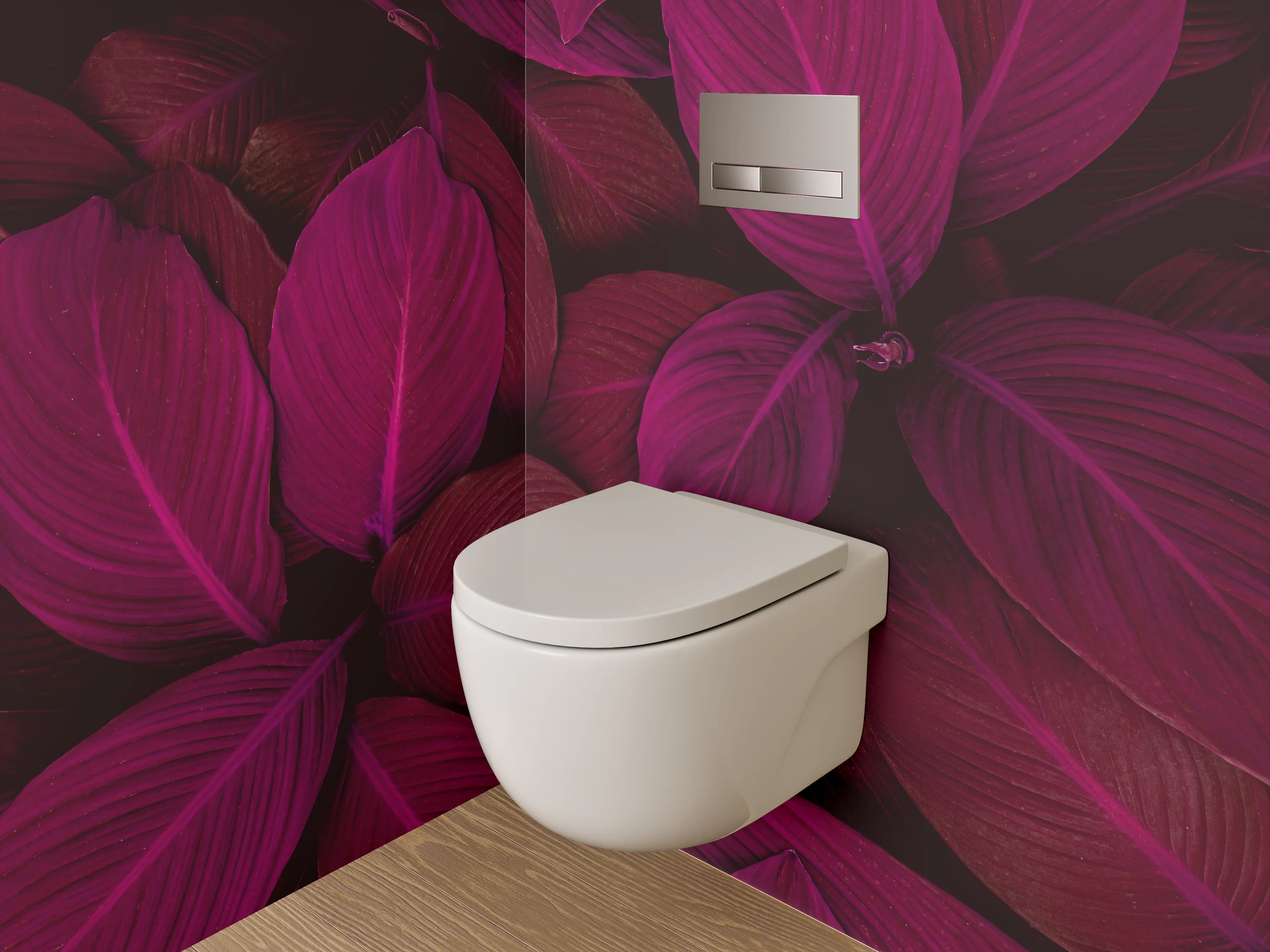 WC-Rückwand - Tropische Blätter in Pink und Violett