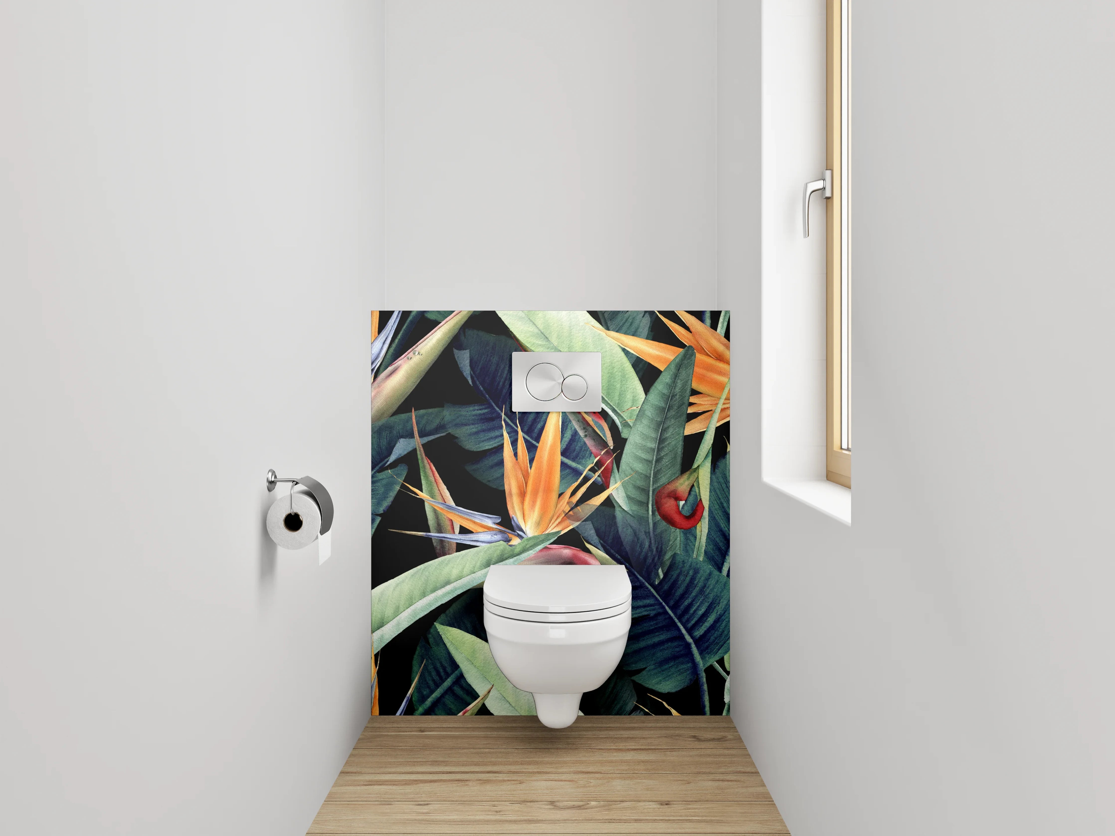 WC-Rückwand - Tropische Blumen und Blätter Muster