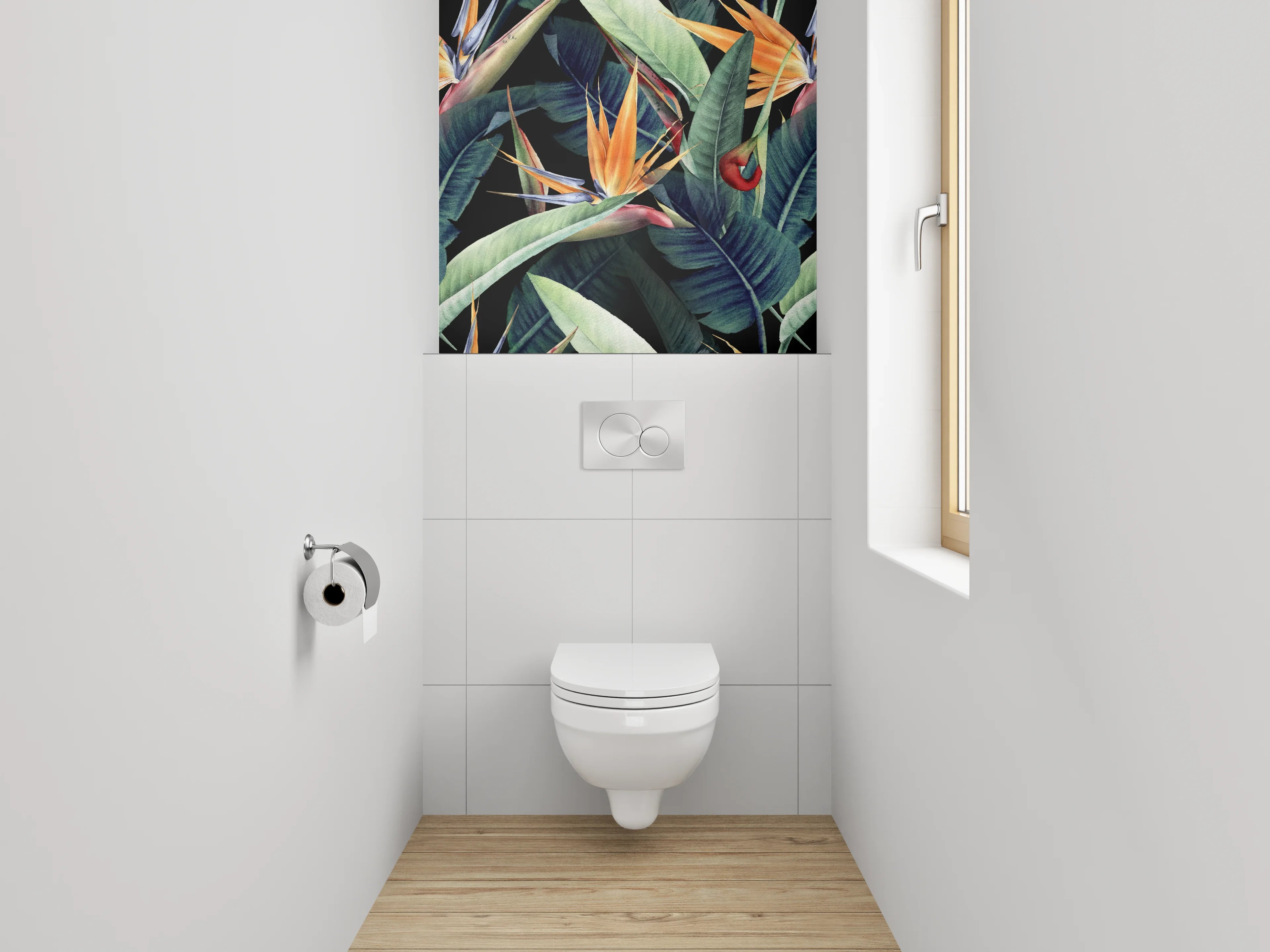WC-Rückwand - Tropische Blumen und Blätter Muster
