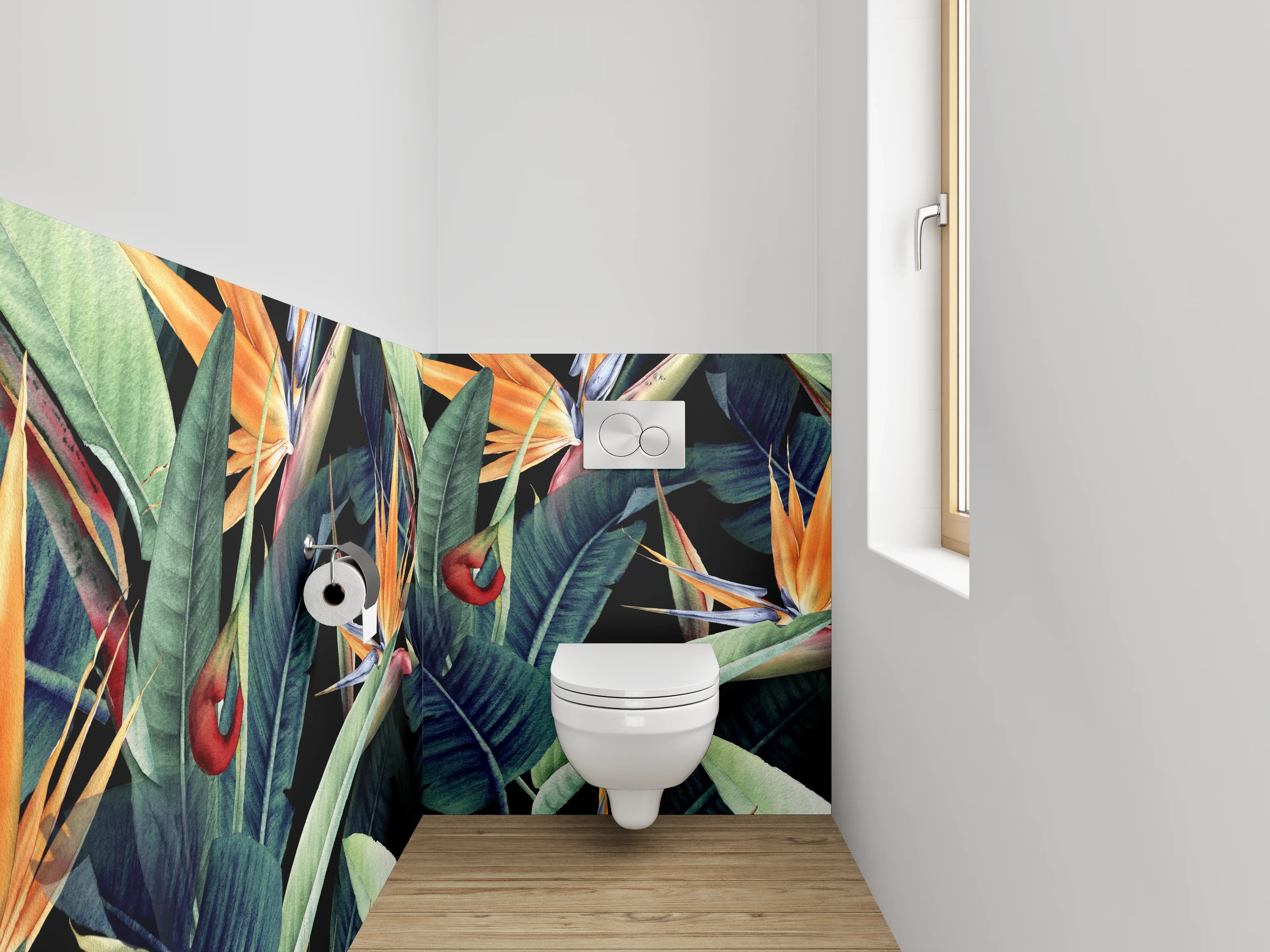 WC-Rückwand - Tropische Blumen und Blätter Muster