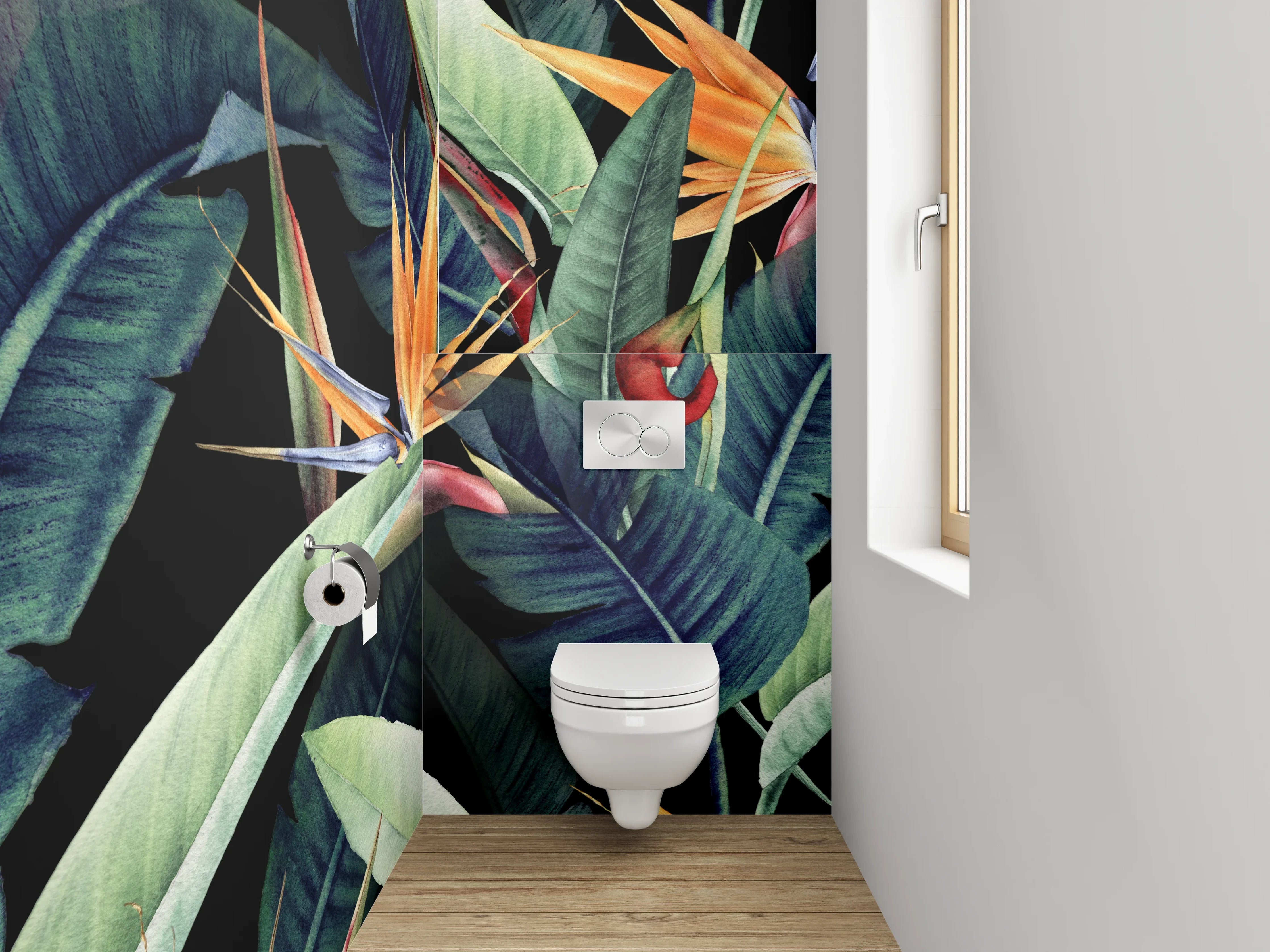 WC-Rückwand - Tropische Blumen und Blätter Muster