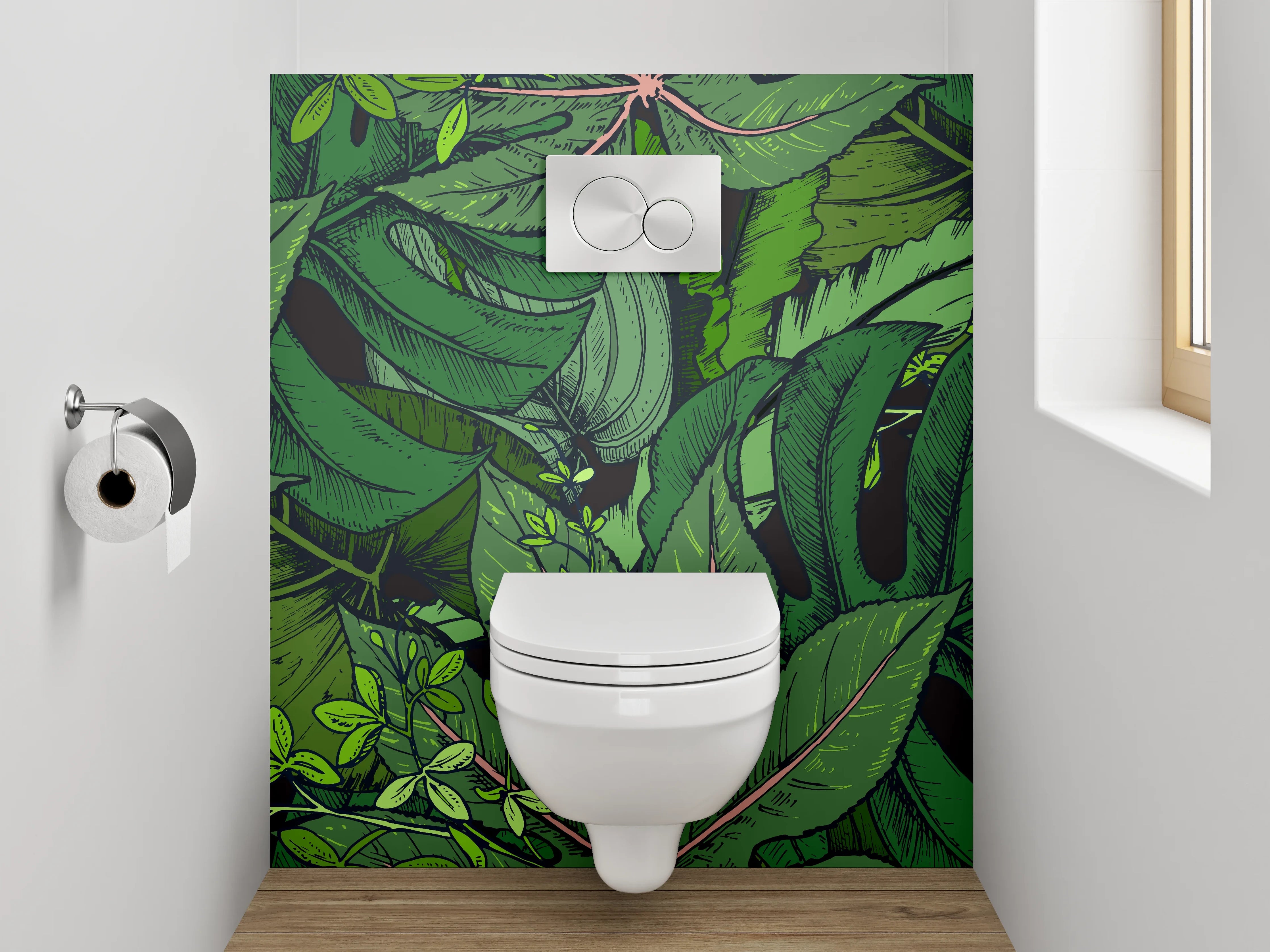 WC-Rückwand - Tropische Dschungel-Blätter Illustration