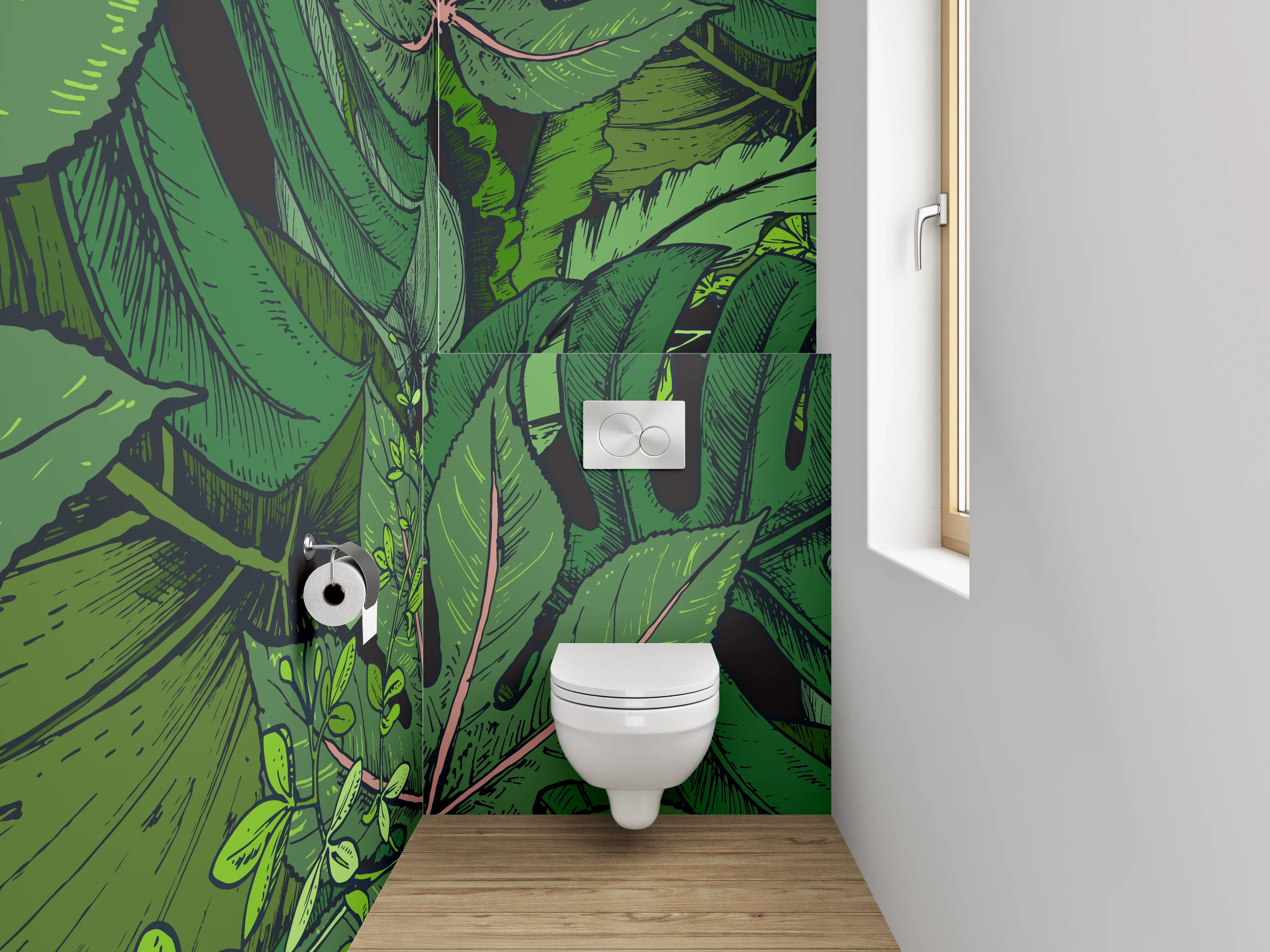 WC-Rückwand - Tropische Dschungel-Blätter Illustration