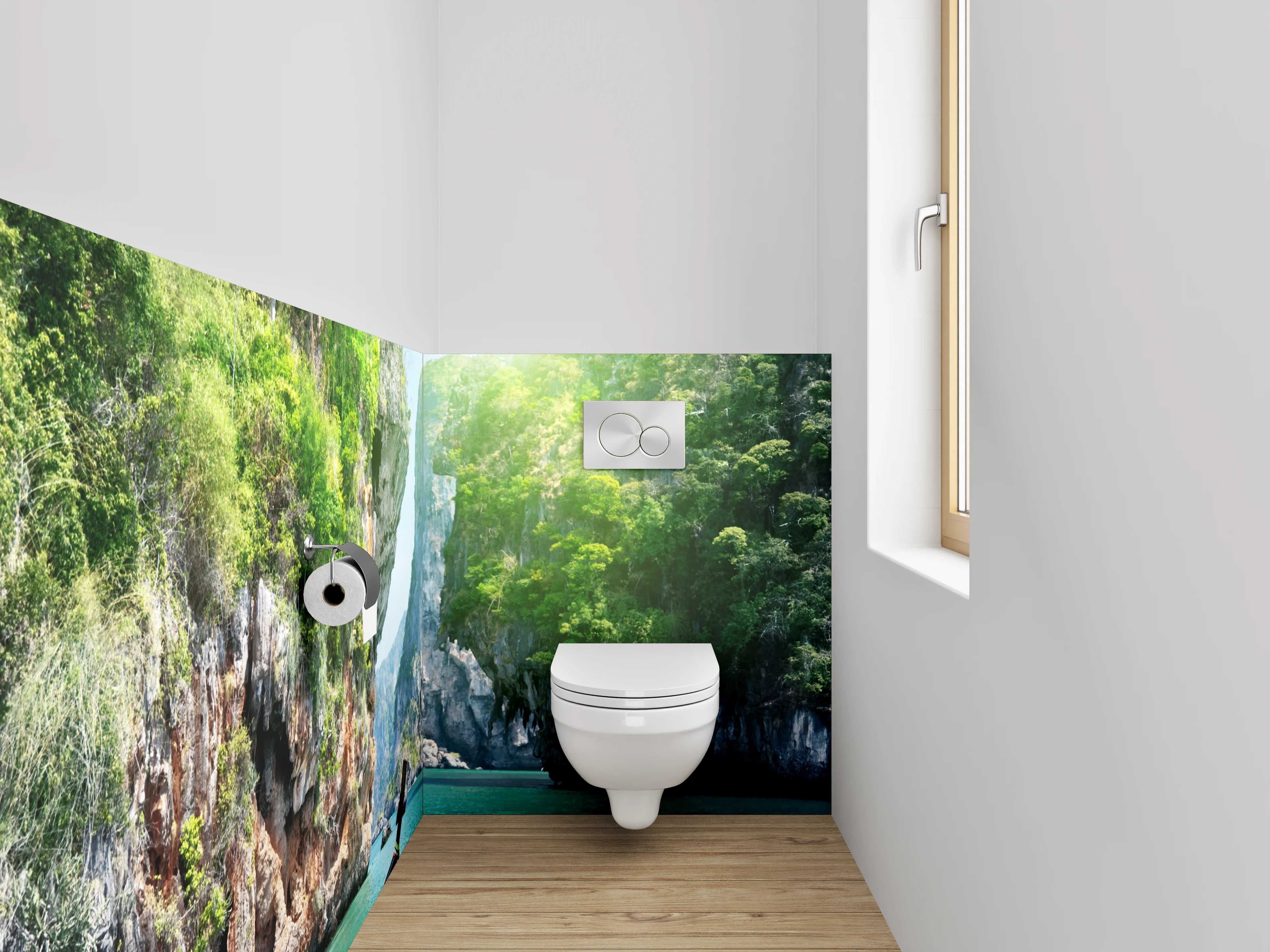 WC-Rückwand - Tropische Felsenbucht mit Boot