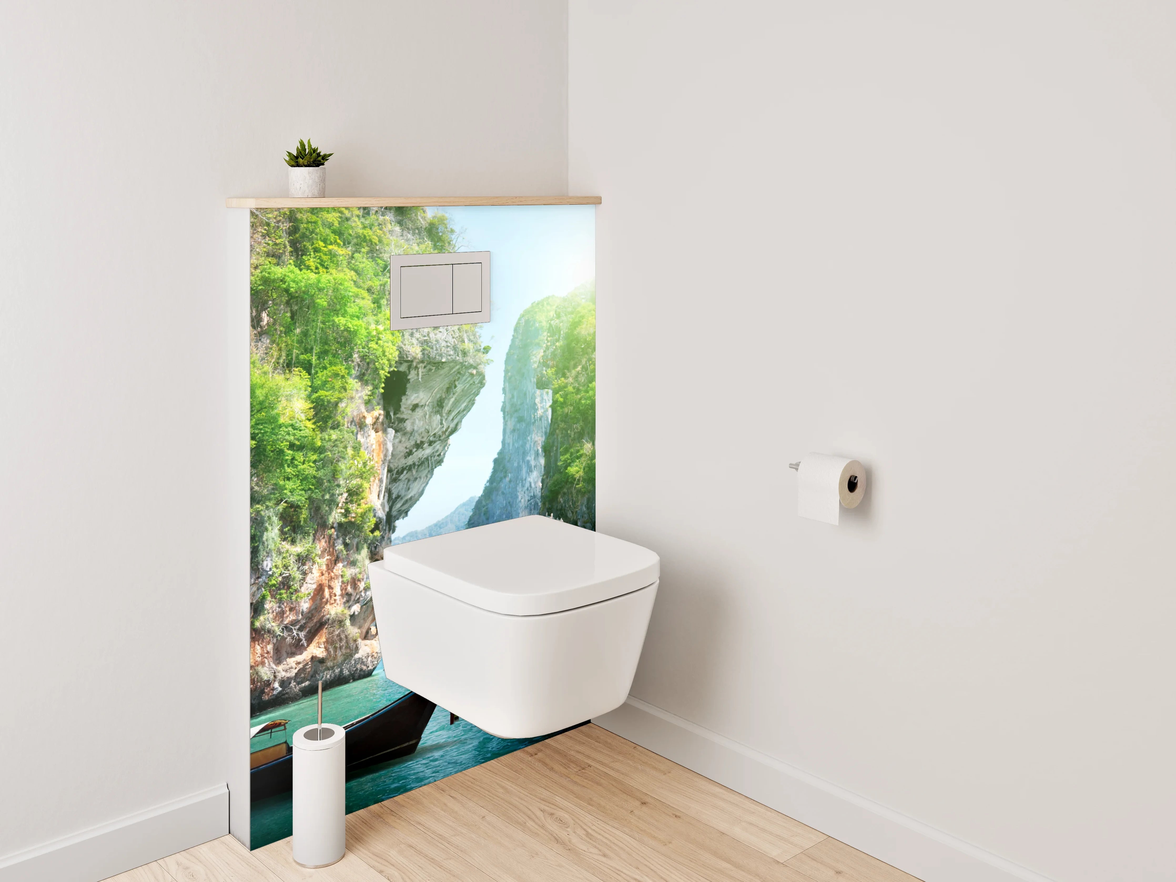 WC-Rückwand - Tropische Felsenbucht mit Boot