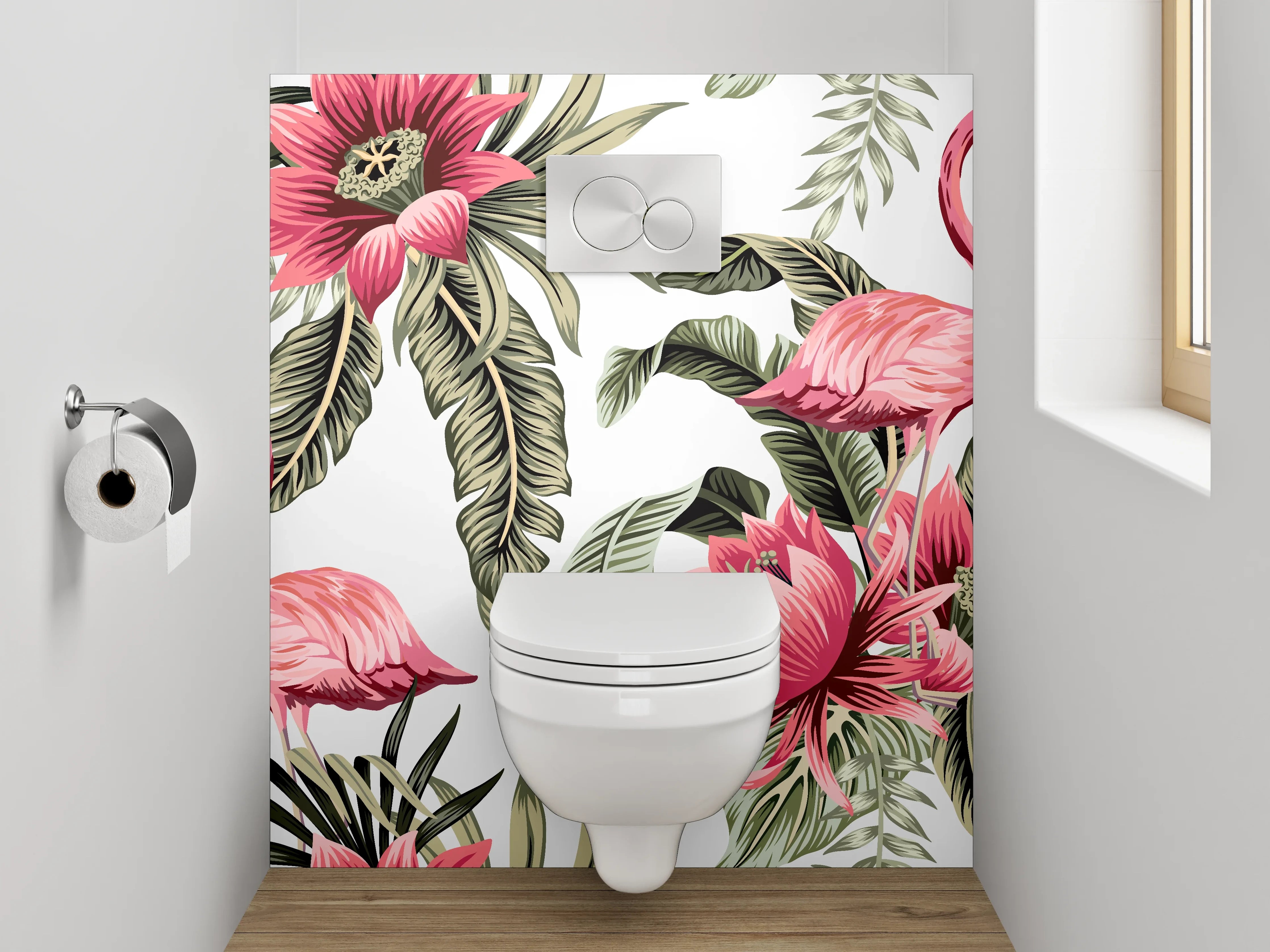 WC-Rückwand - Tropische Flamingos und Blumen Muster