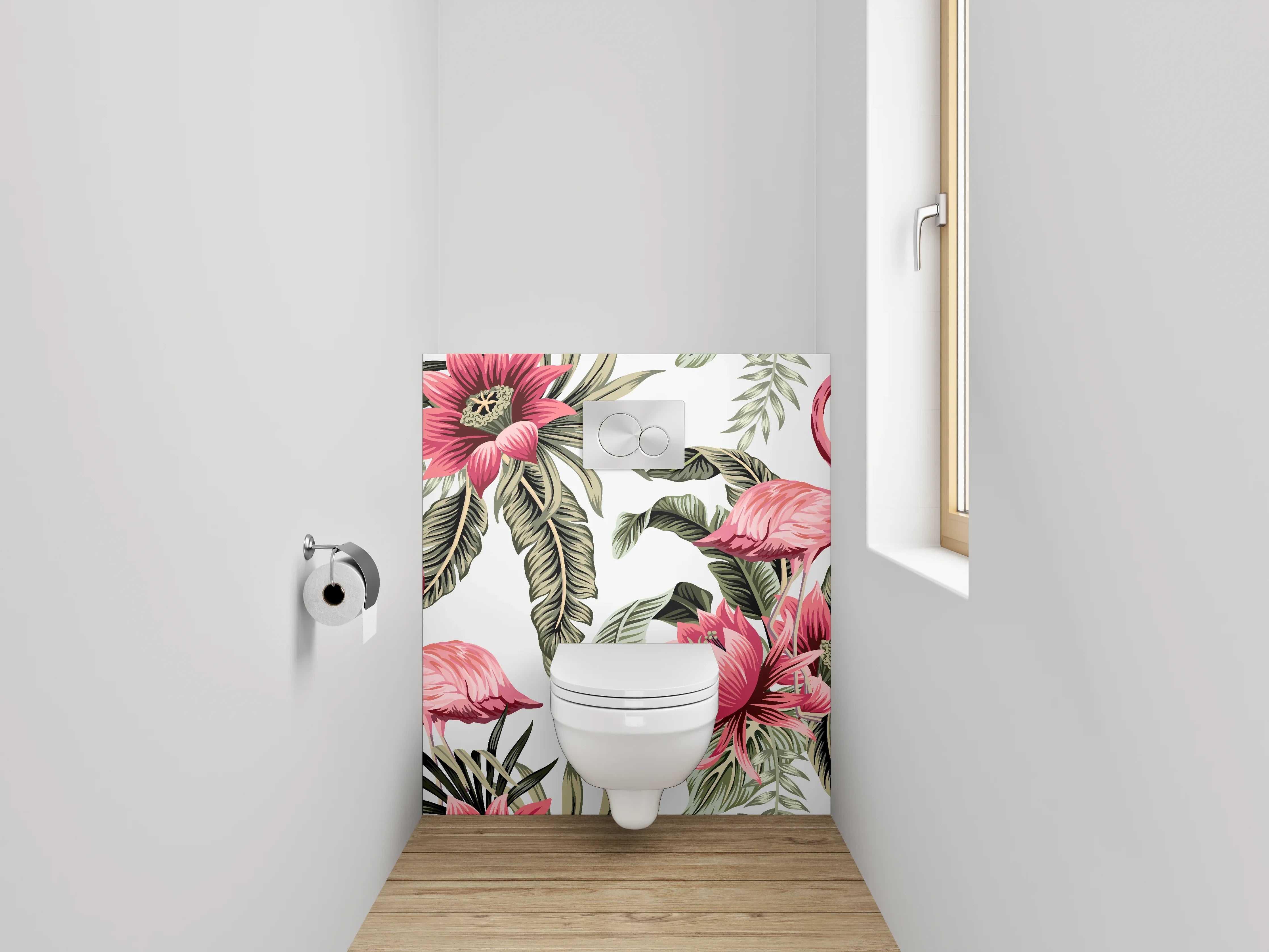 WC-Rückwand - Tropische Flamingos und Blumen Muster