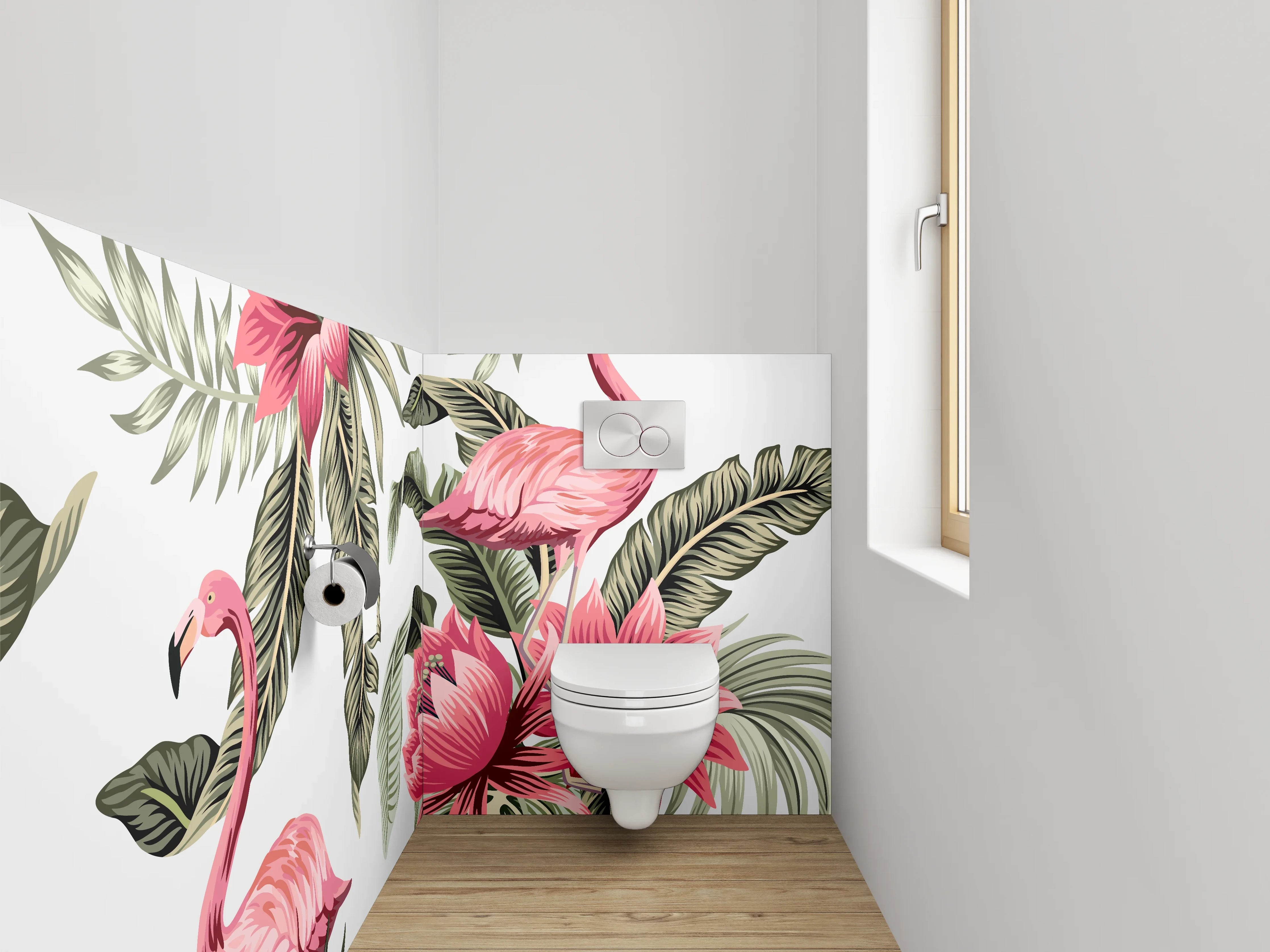 WC-Rückwand - Tropische Flamingos und Blumen Muster