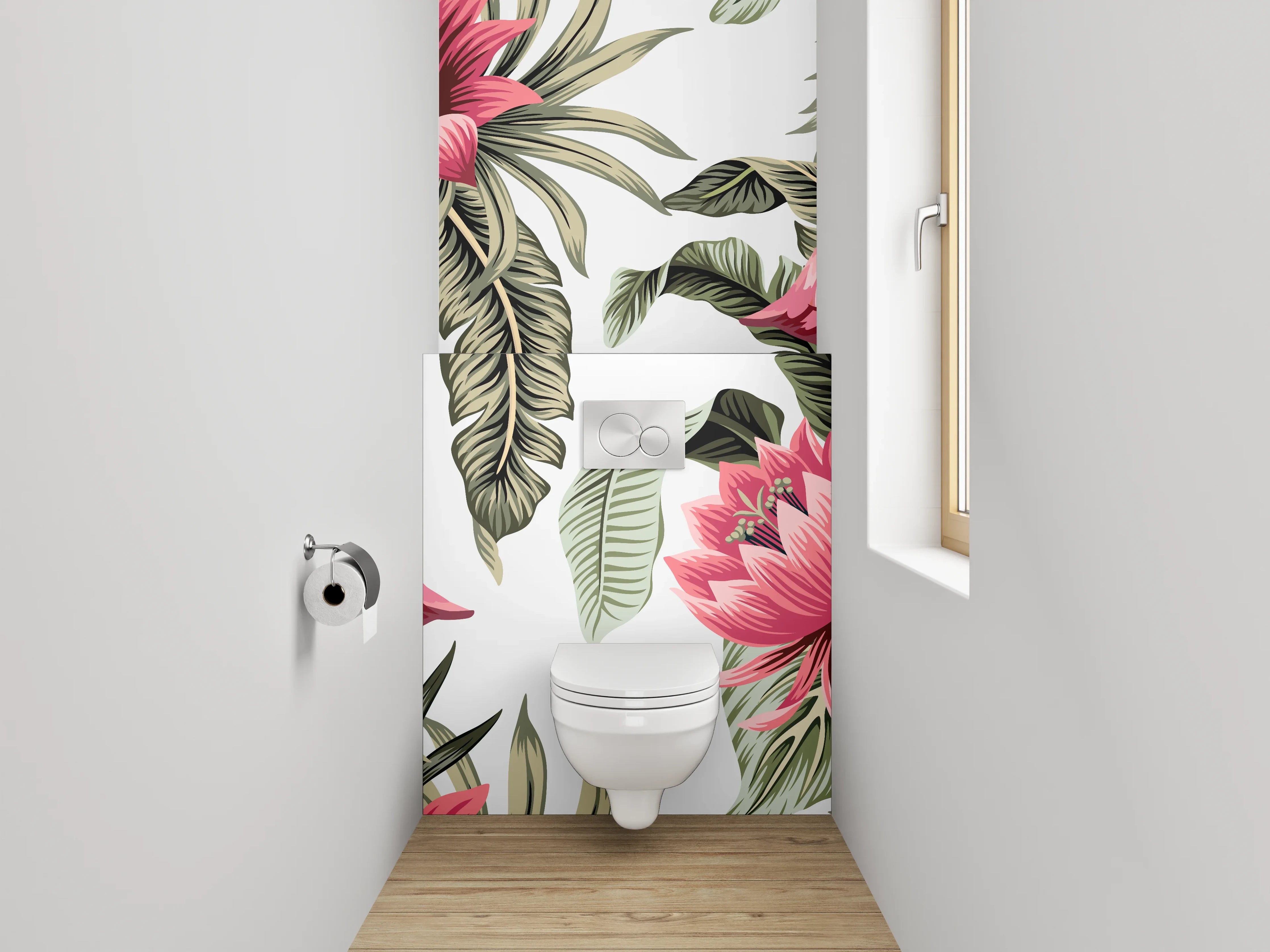 WC-Rückwand - Tropische Flamingos und Blumen Muster