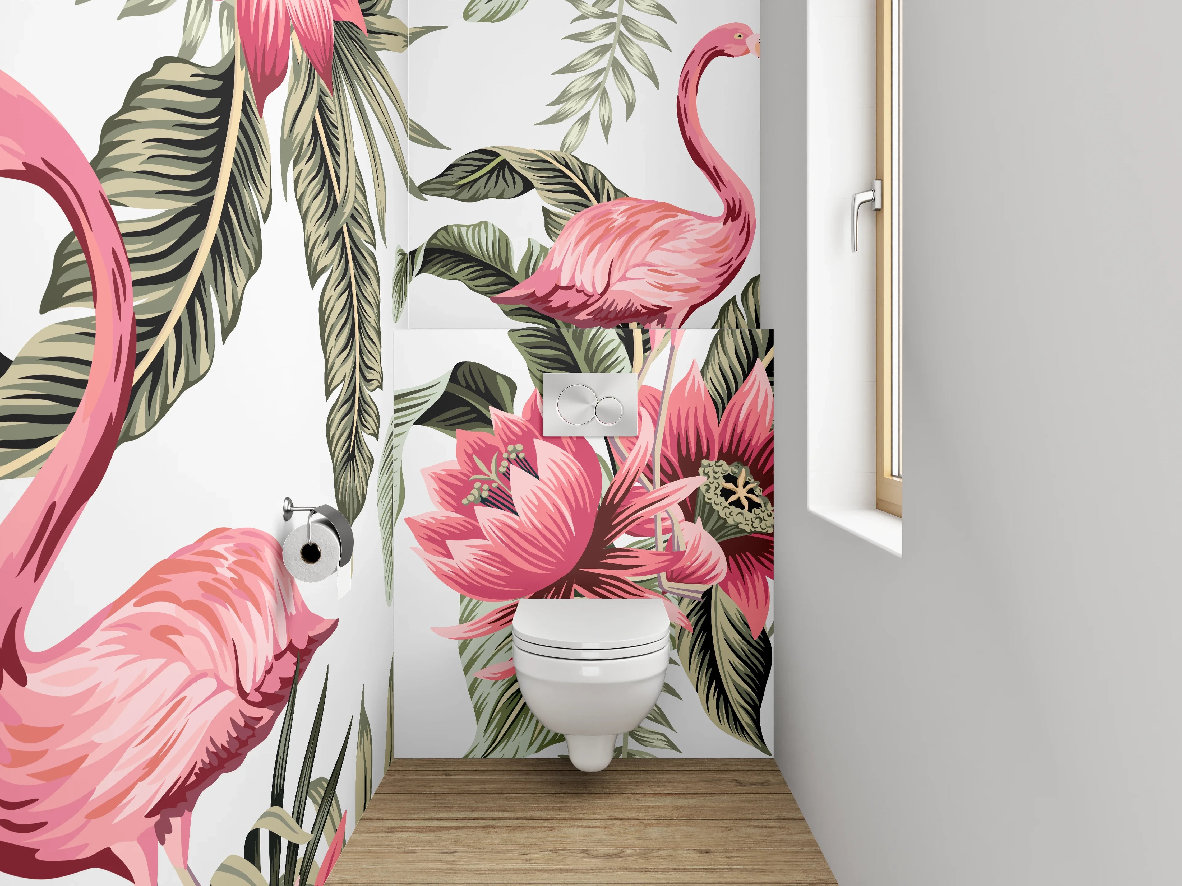 WC-Rückwand - Tropische Flamingos und Blumen Muster