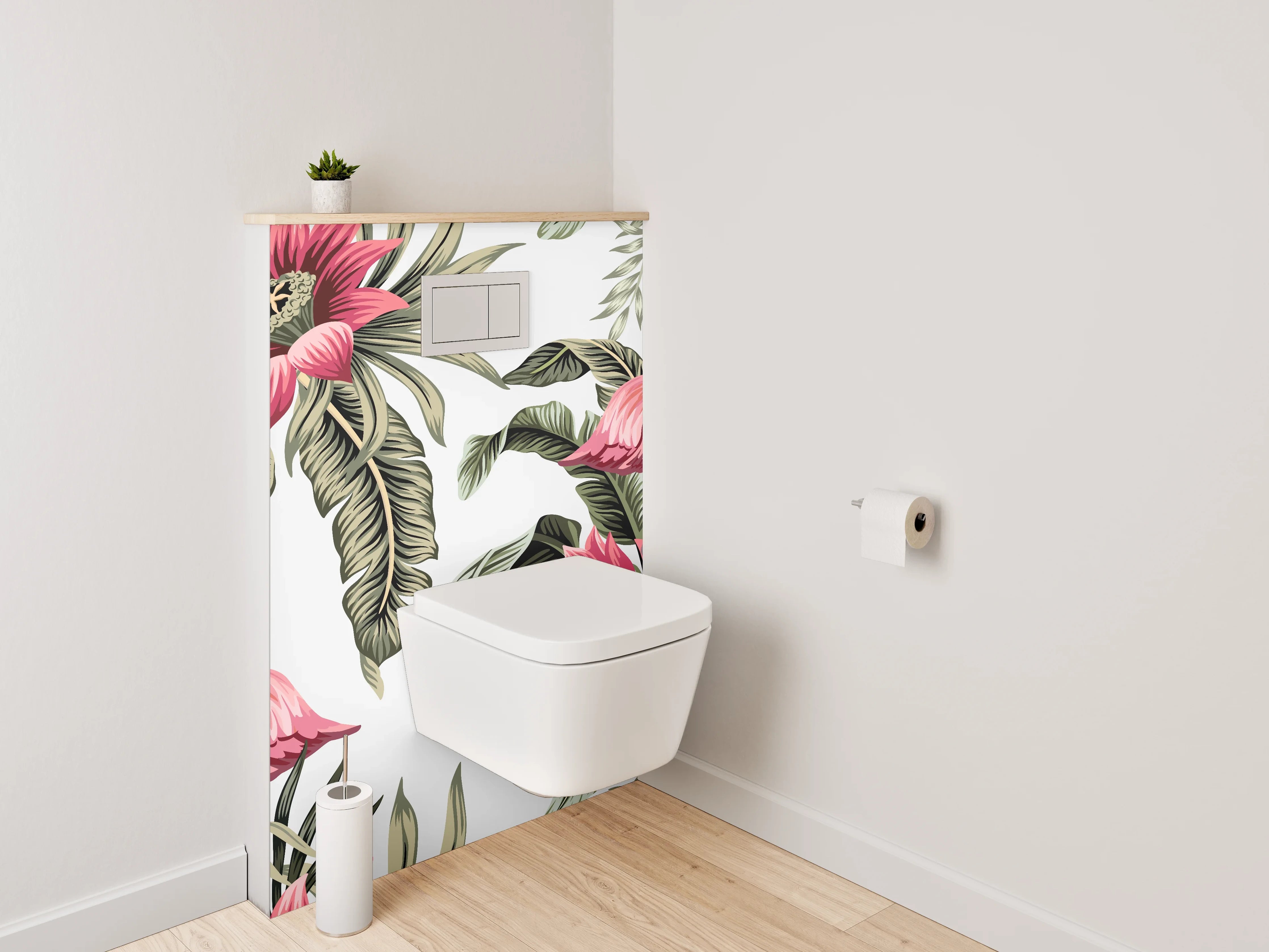 WC-Rückwand - Tropische Flamingos und Blumen Muster