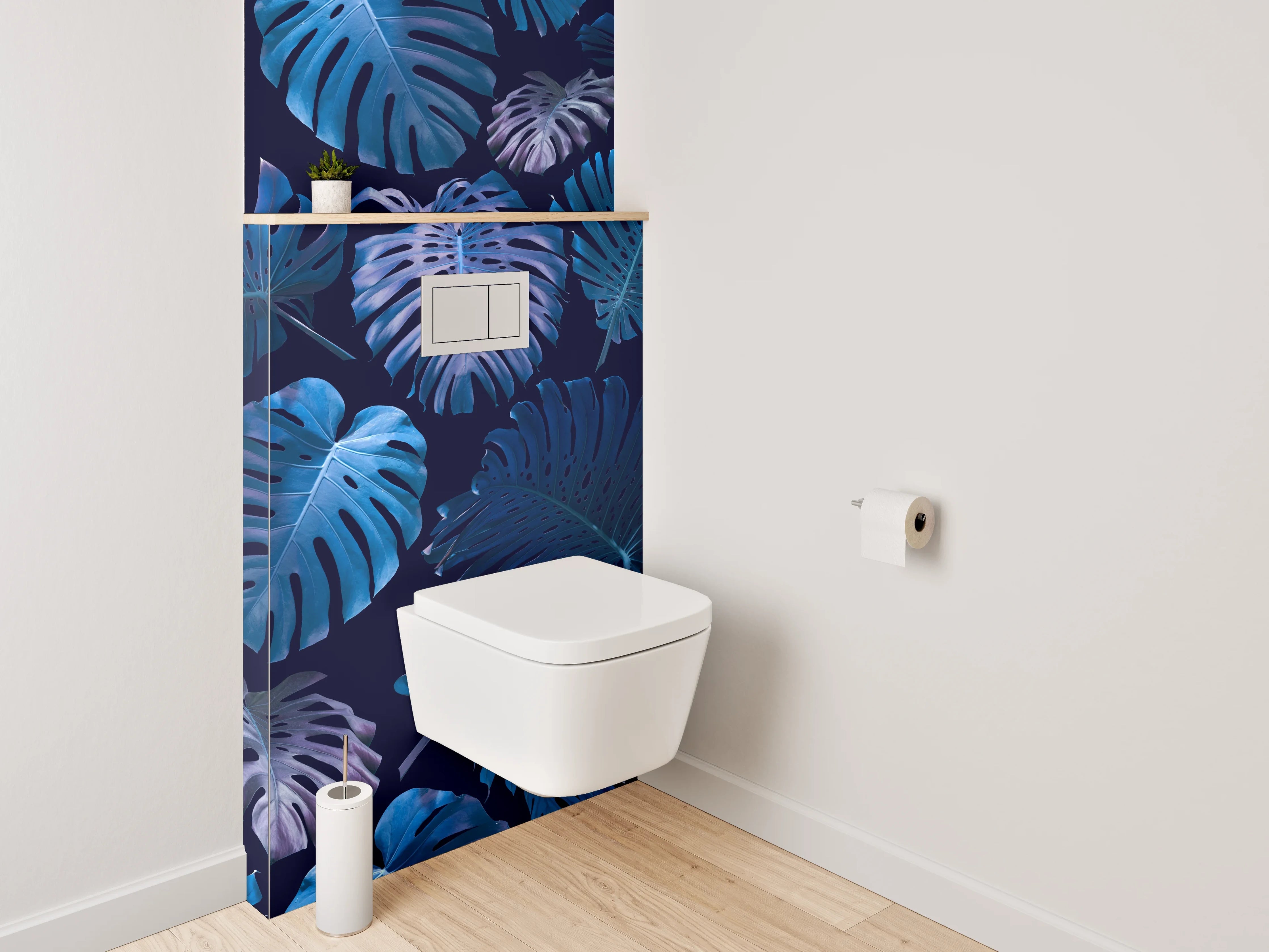 WC-Rückwand - Tropische Monstera Blätter Blau Design