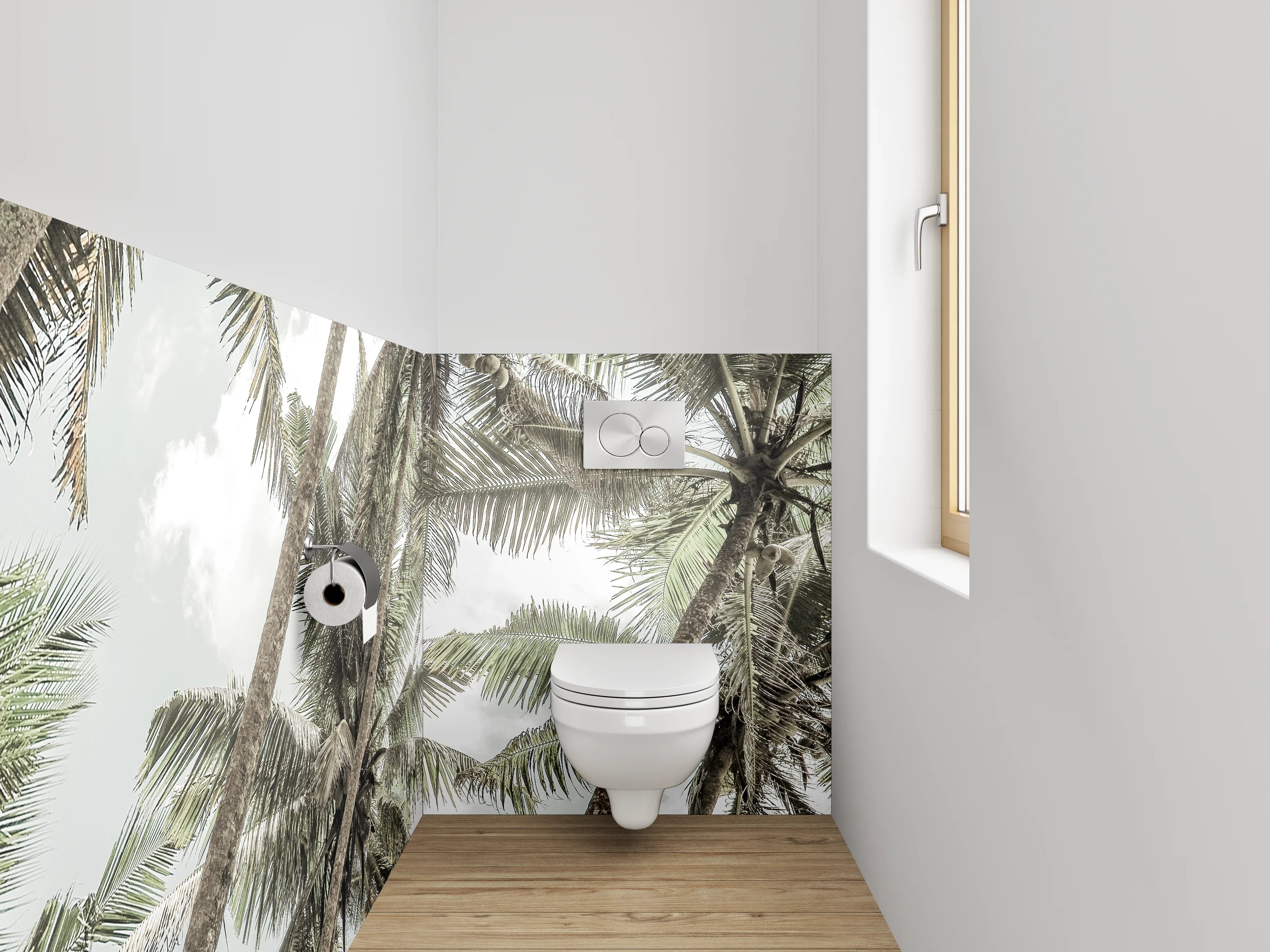 WC-Rückwand - Tropische Palmen am Himmel