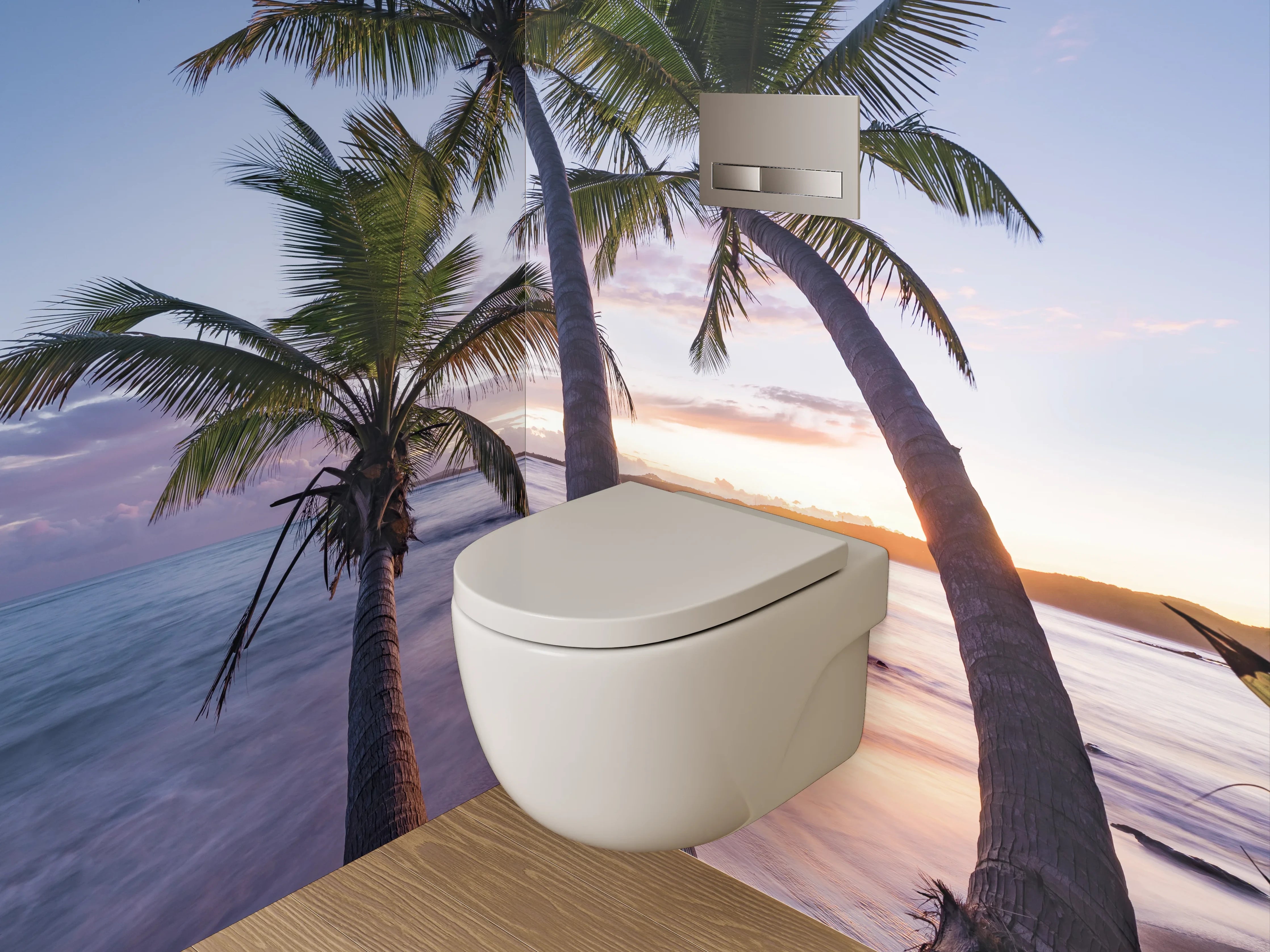 WC-Rückwand - Tropische Palmen am Sonnenuntergangs-Strand