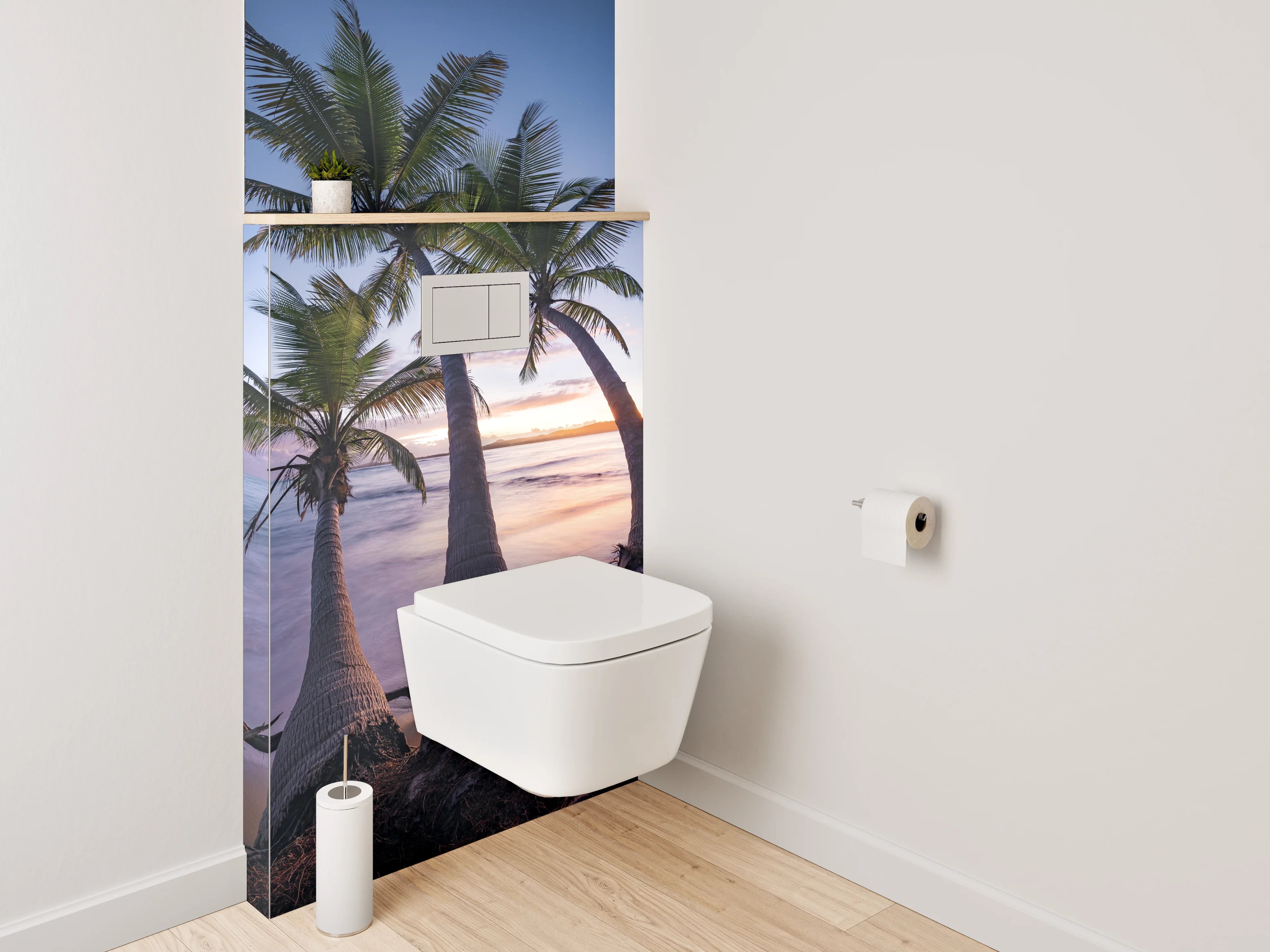 WC-Rückwand - Tropische Palmen am Sonnenuntergangs-Strand