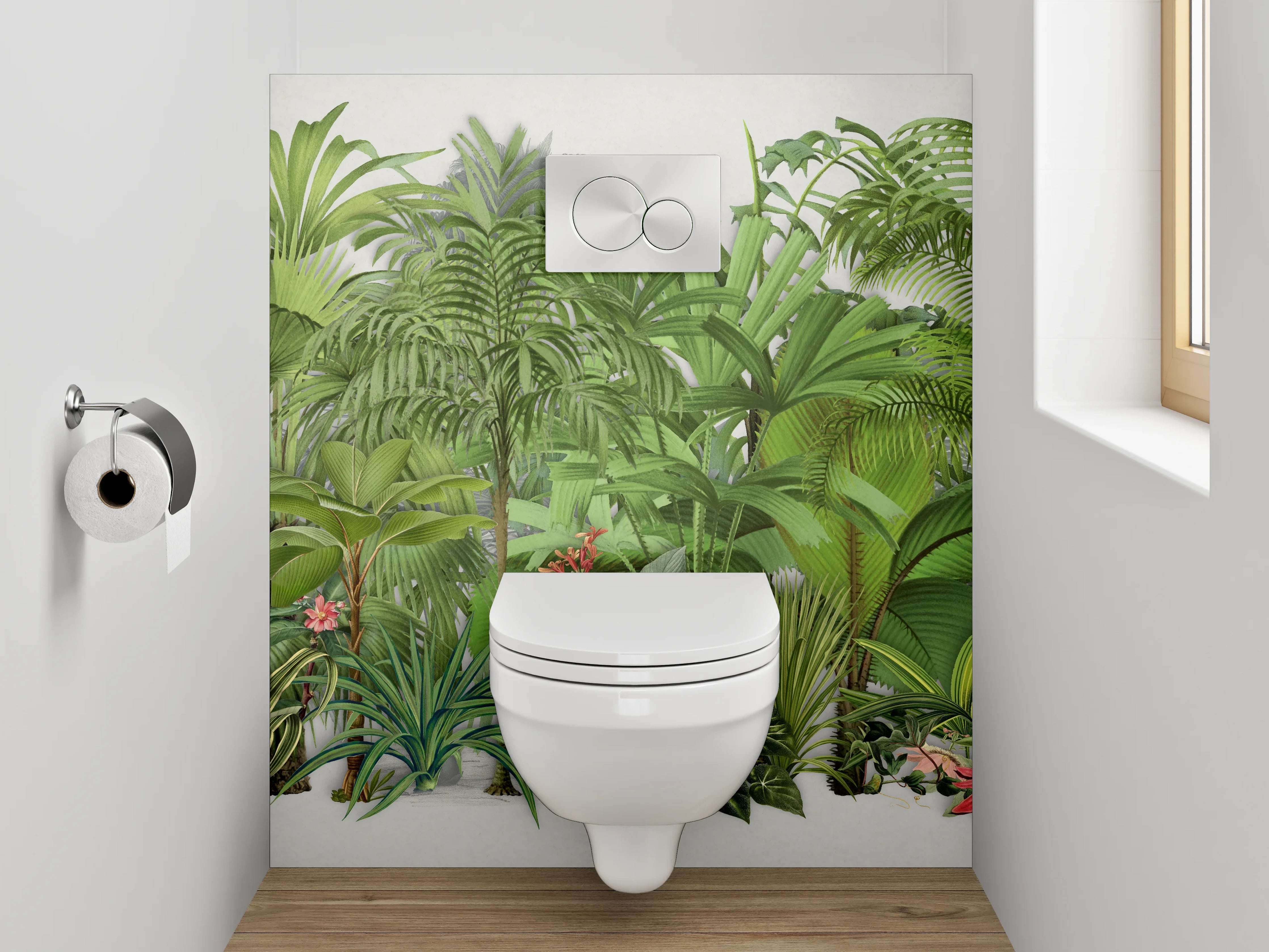 WC-Rückwand - Tropische Pflanzen Illustration Grün Dschungel