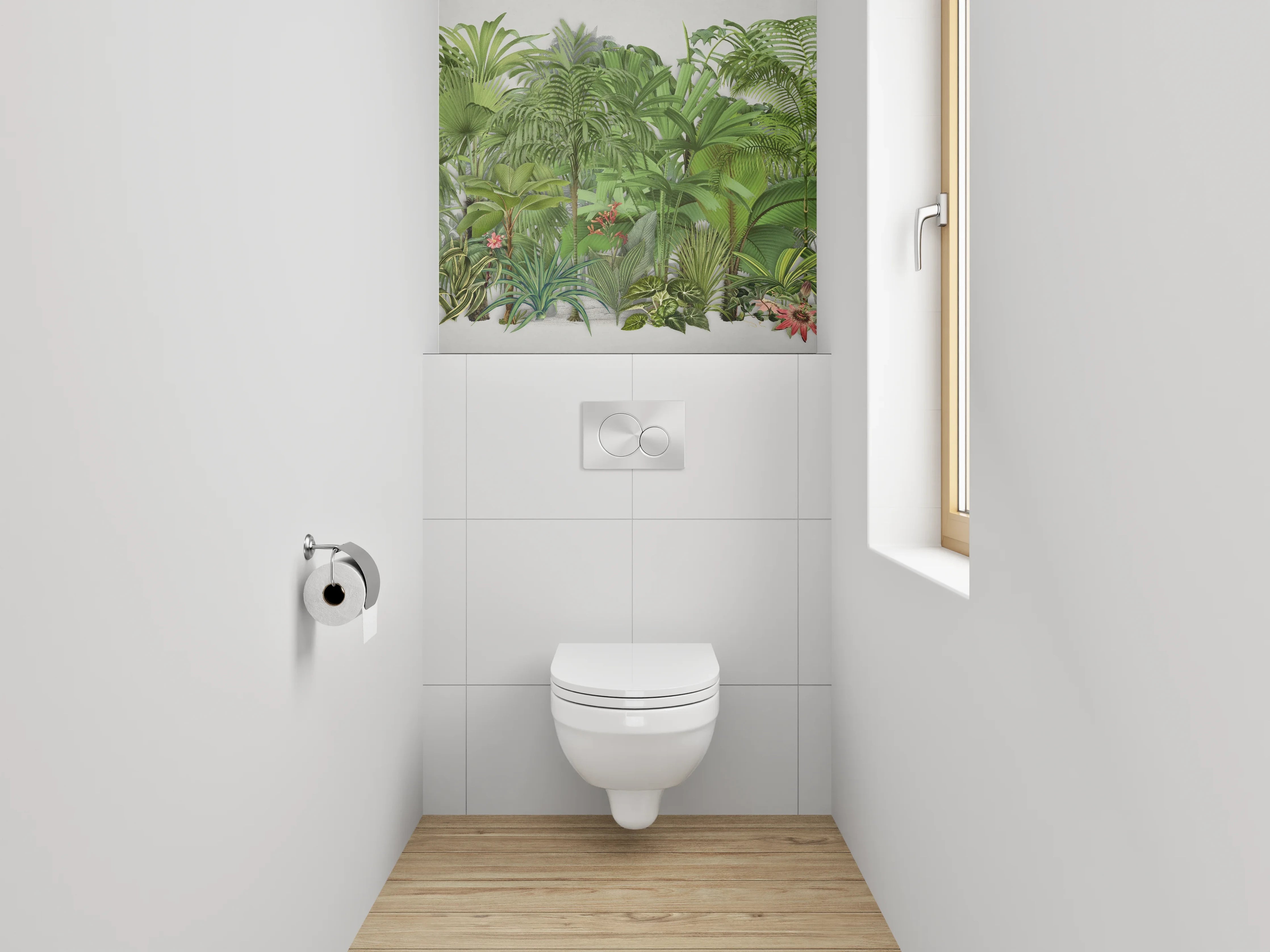 WC-Rückwand - Tropische Pflanzen Illustration Grün Dschungel