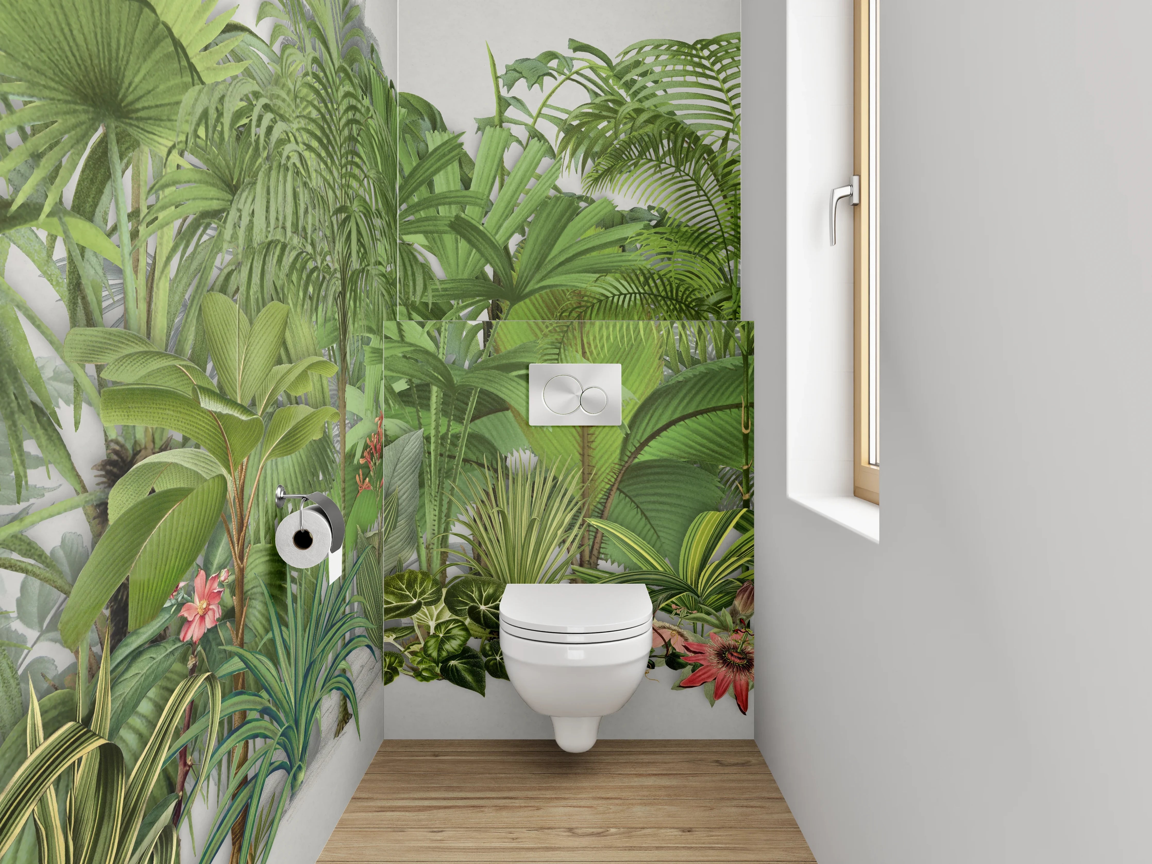 WC-Rückwand - Tropische Pflanzen Illustration Grün Dschungel