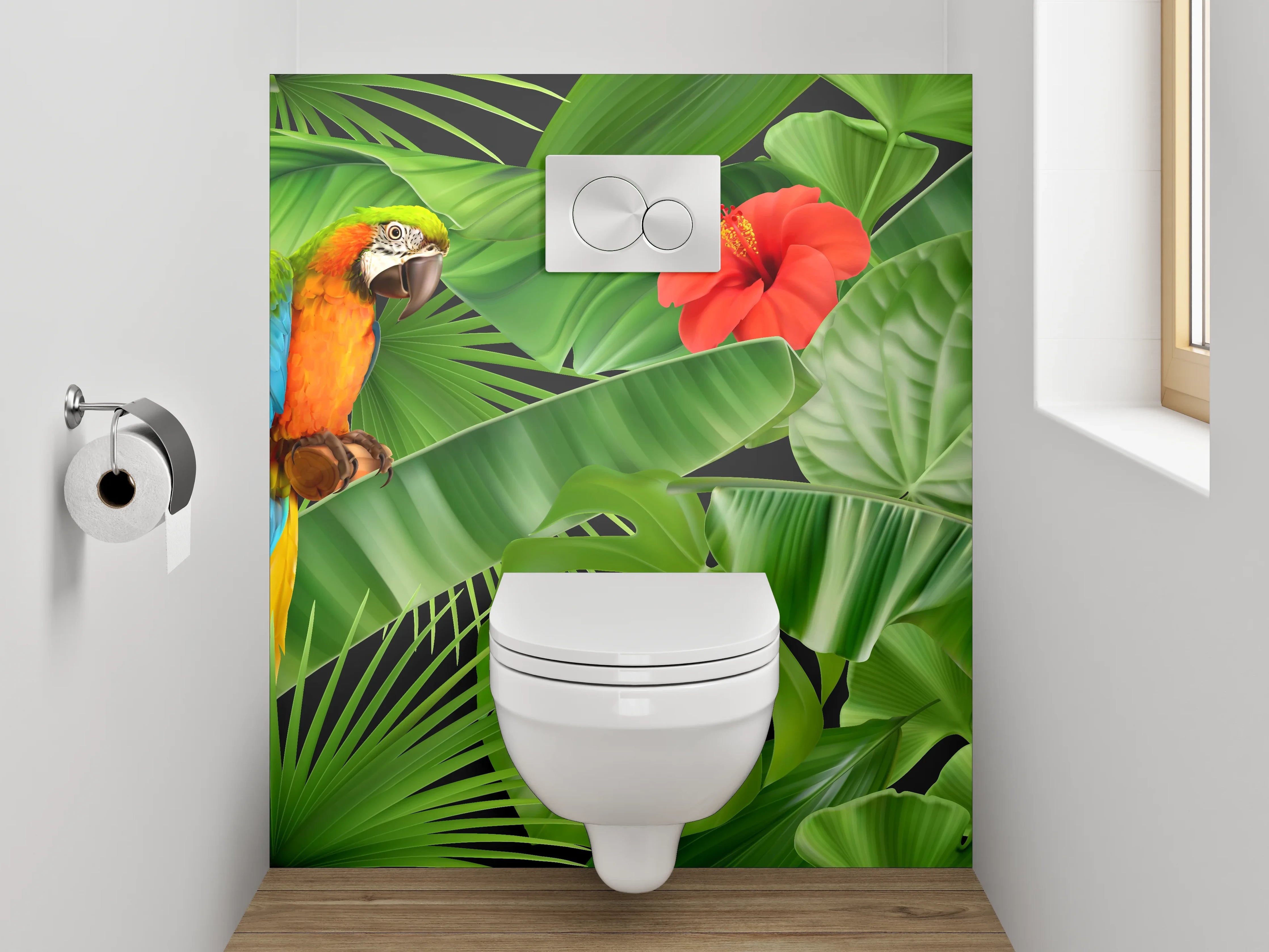 WC-Rückwand - Tropischer Dschungel mit Papageien
