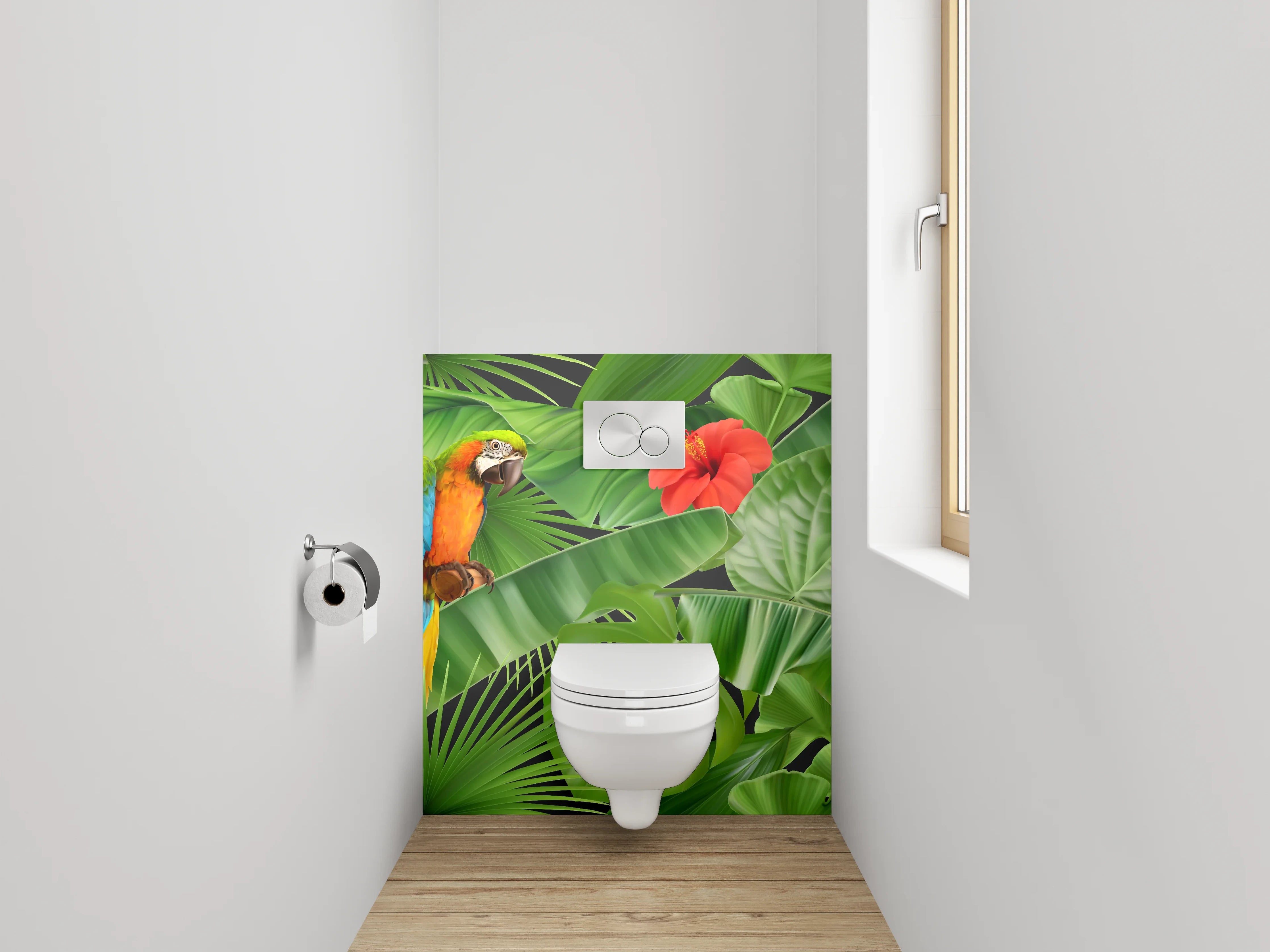 WC-Rückwand - Tropischer Dschungel mit Papageien