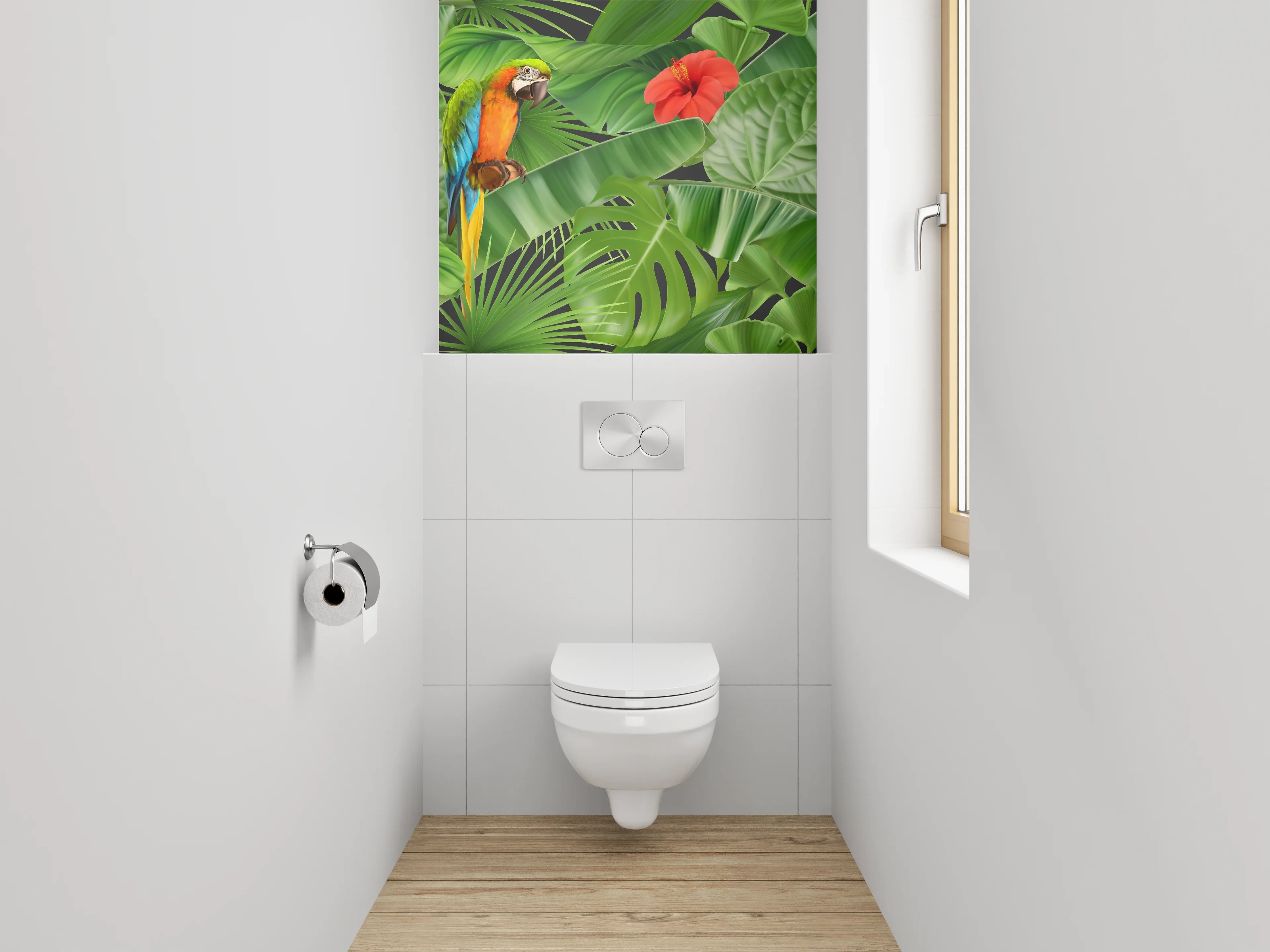 WC-Rückwand - Tropischer Dschungel mit Papageien