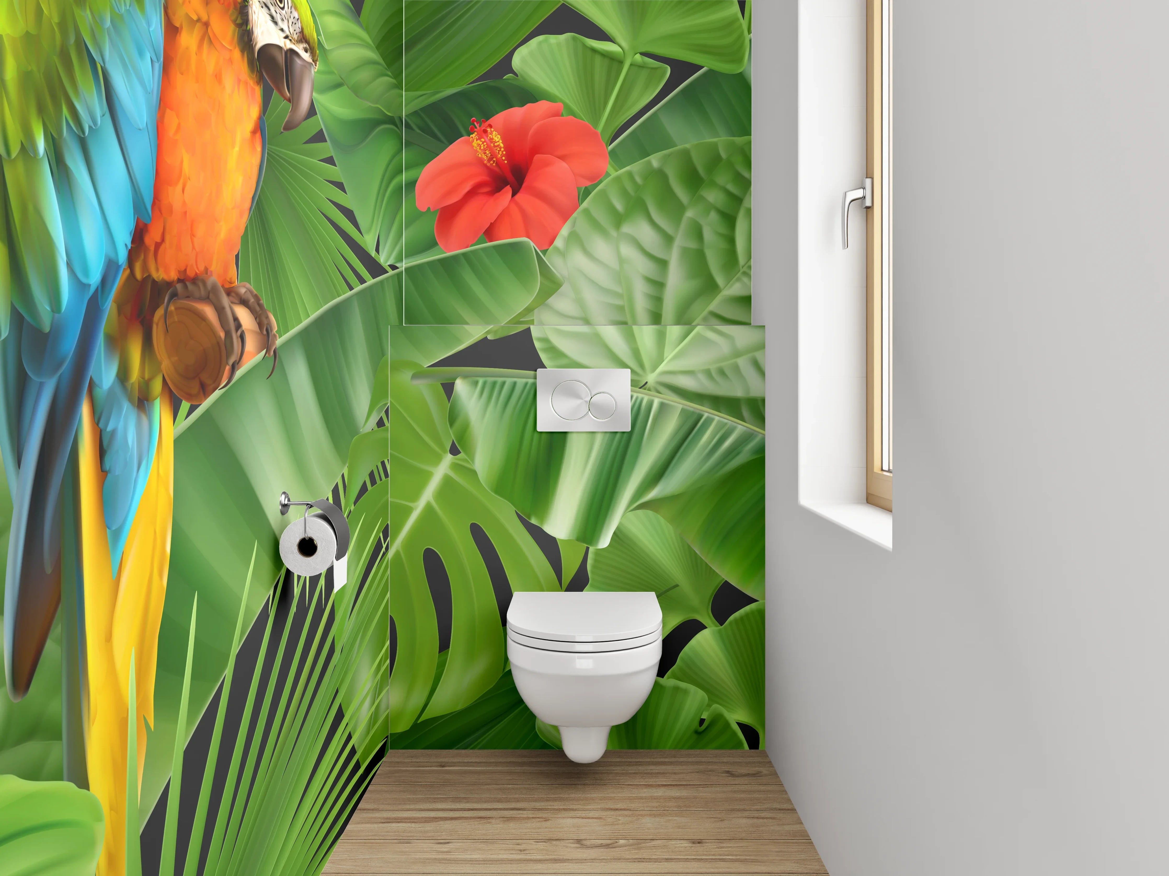 WC-Rückwand - Tropischer Dschungel mit Papageien