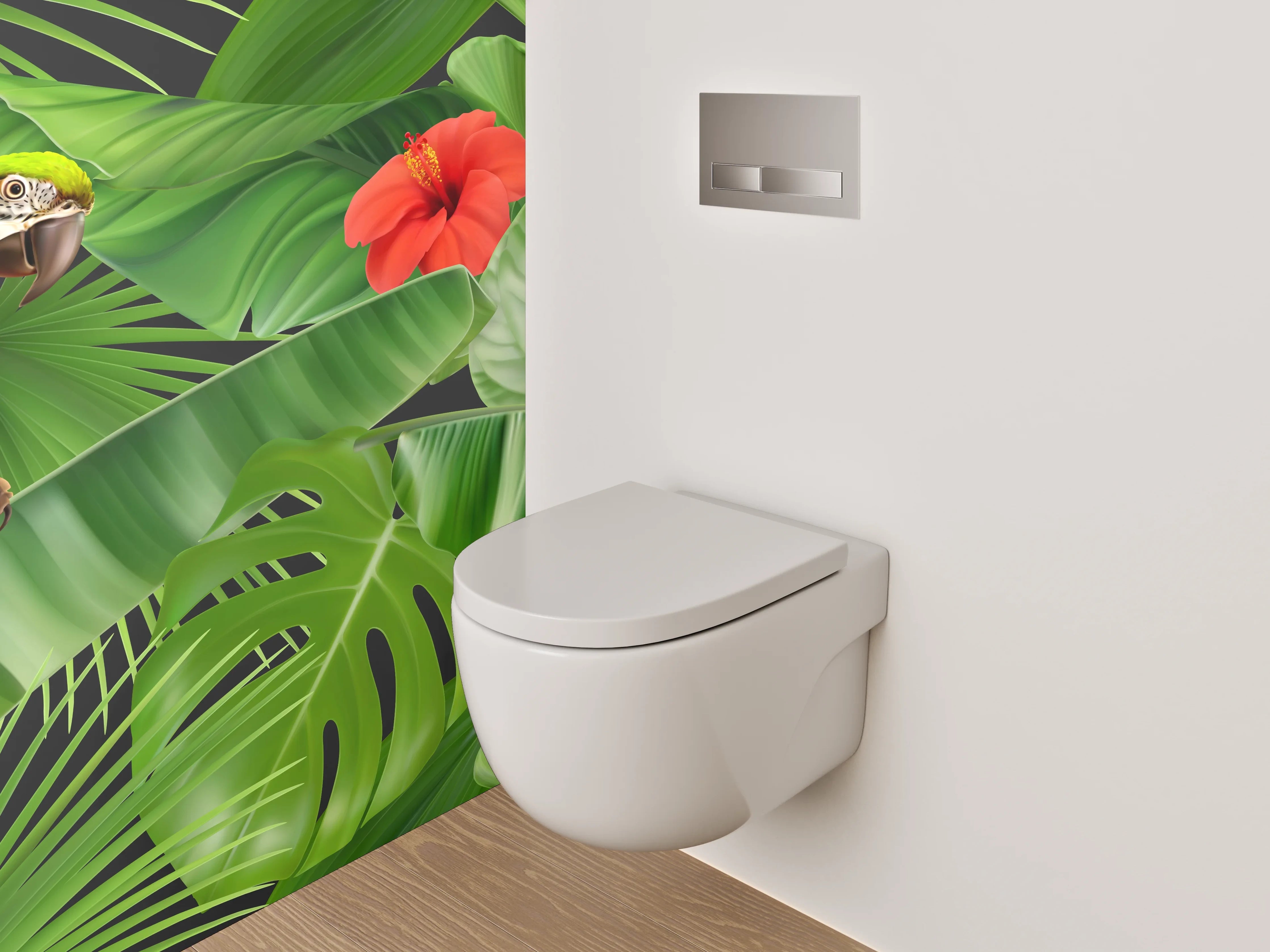 WC-Rückwand - Tropischer Dschungel mit Papageien