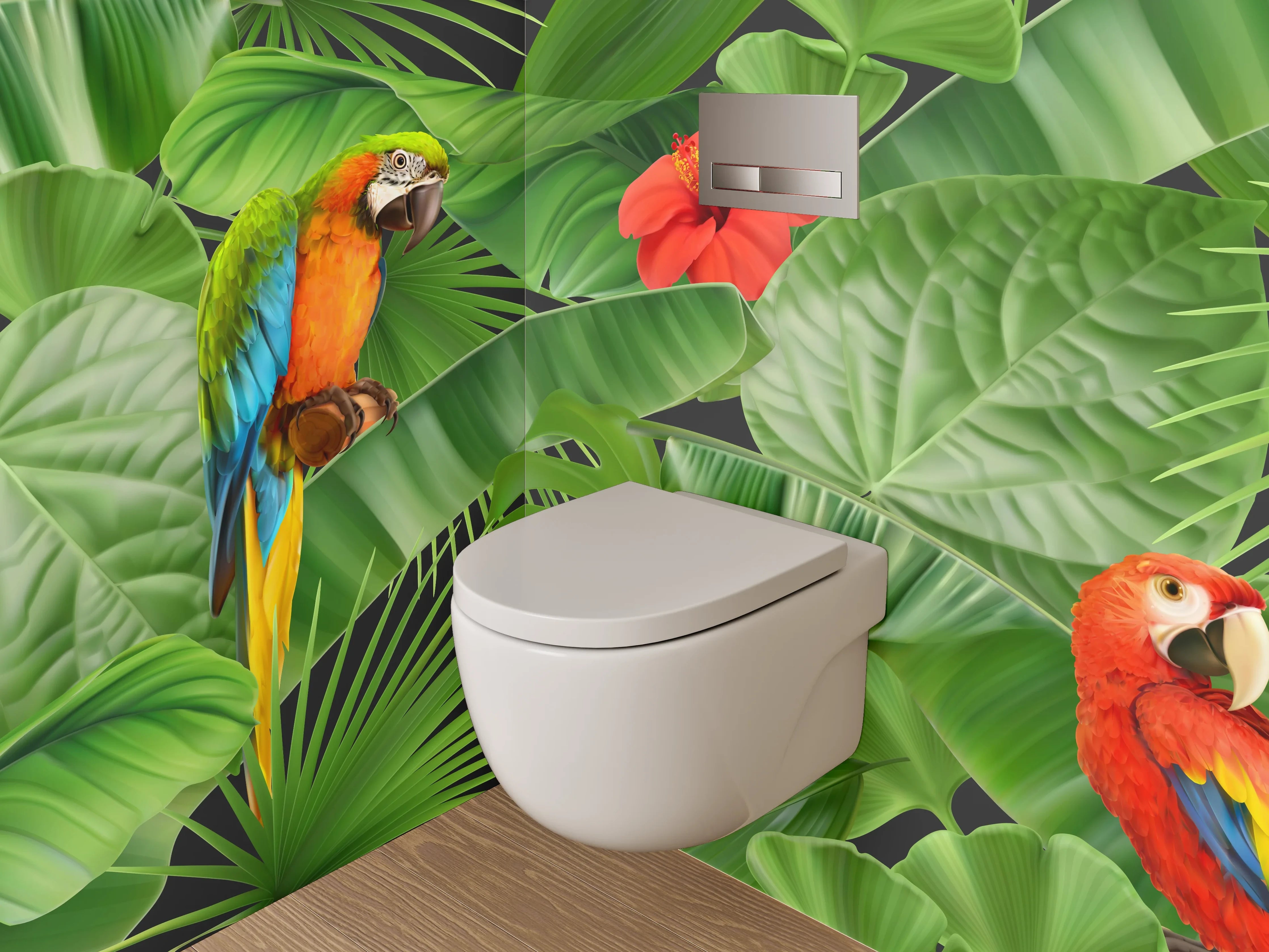WC-Rückwand - Tropischer Dschungel mit Papageien
