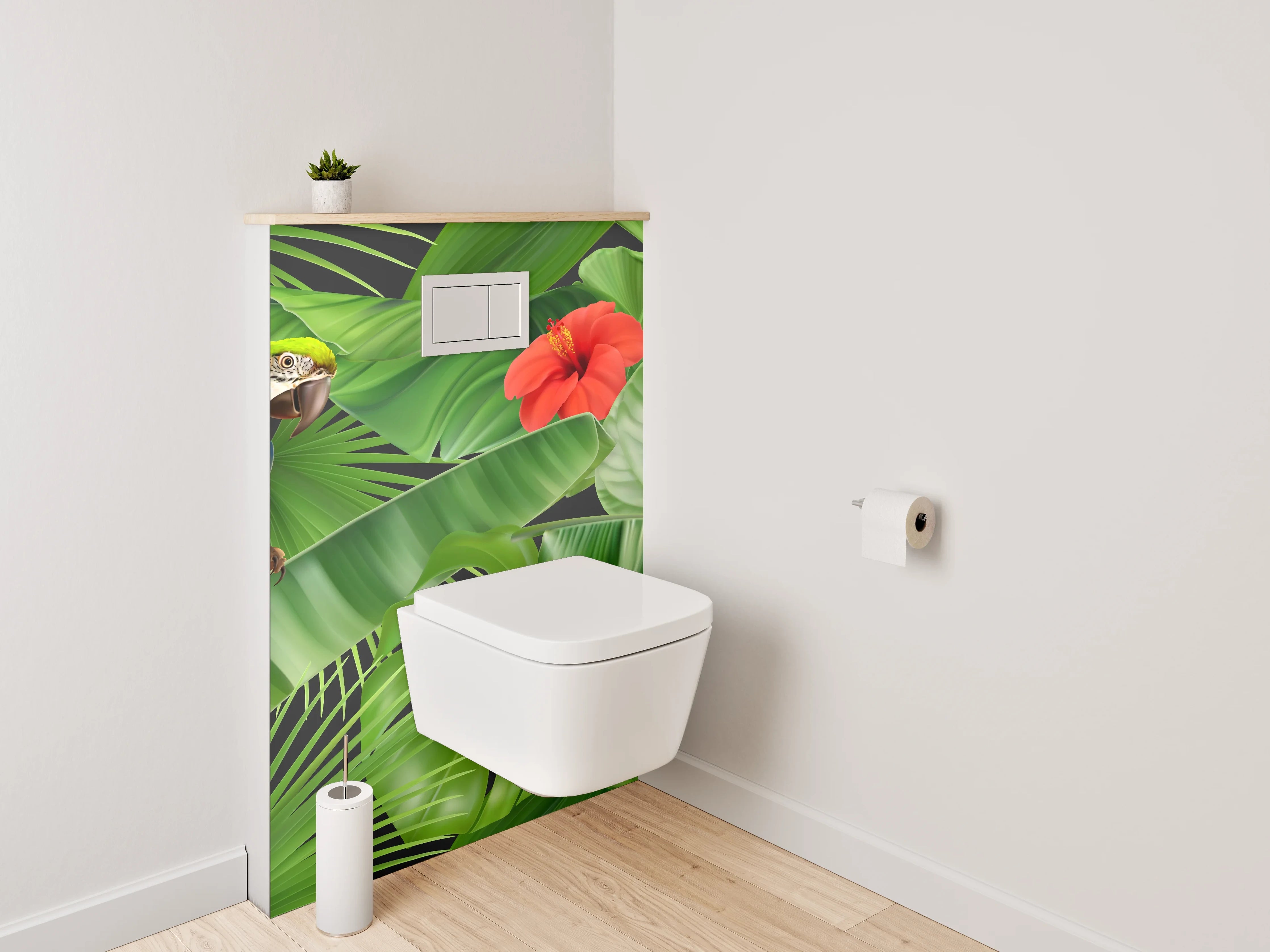 WC-Rückwand - Tropischer Dschungel mit Papageien
