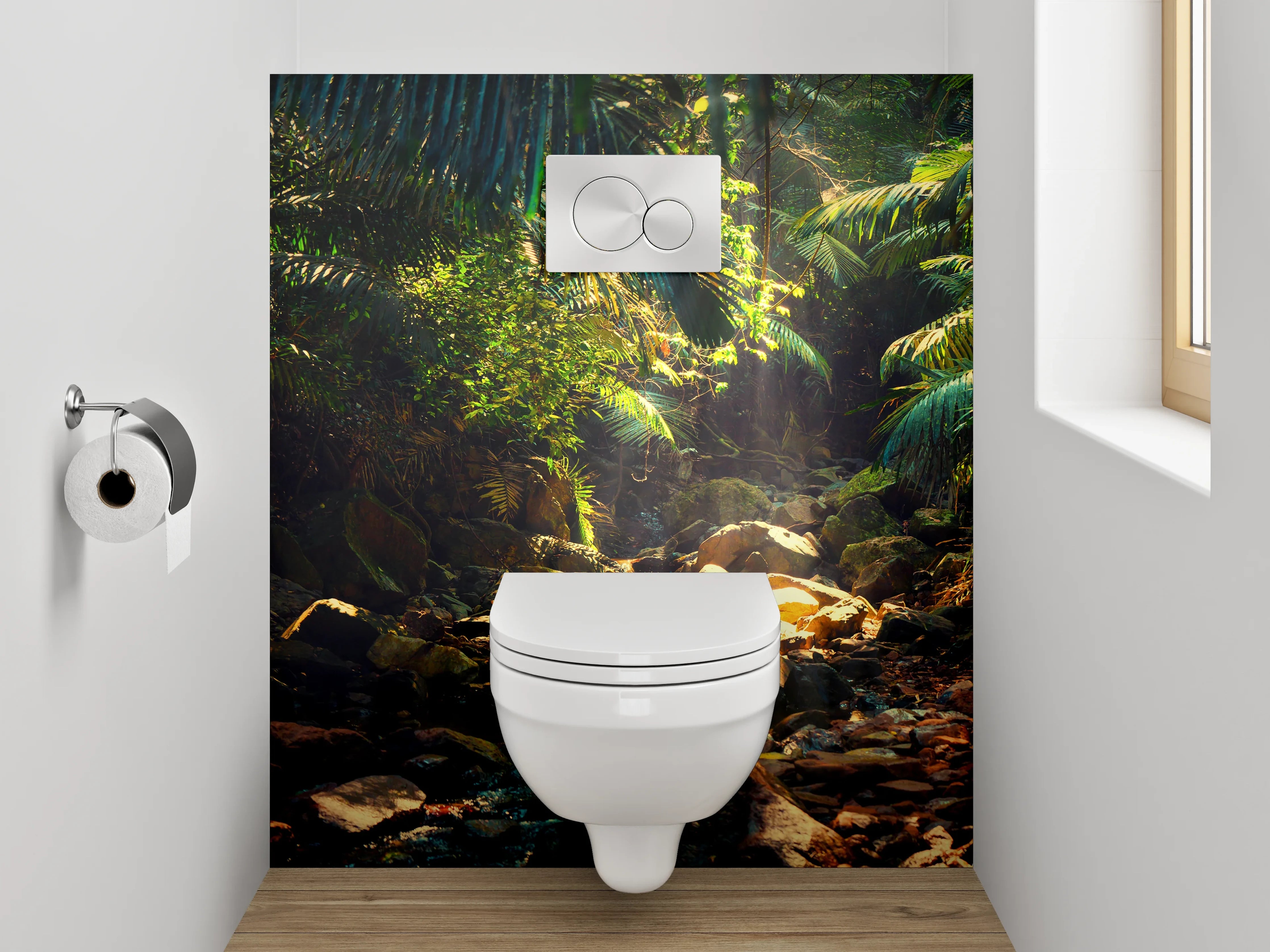WC-Rückwand - Tropischer Dschungel mit Sonnenstrahlen