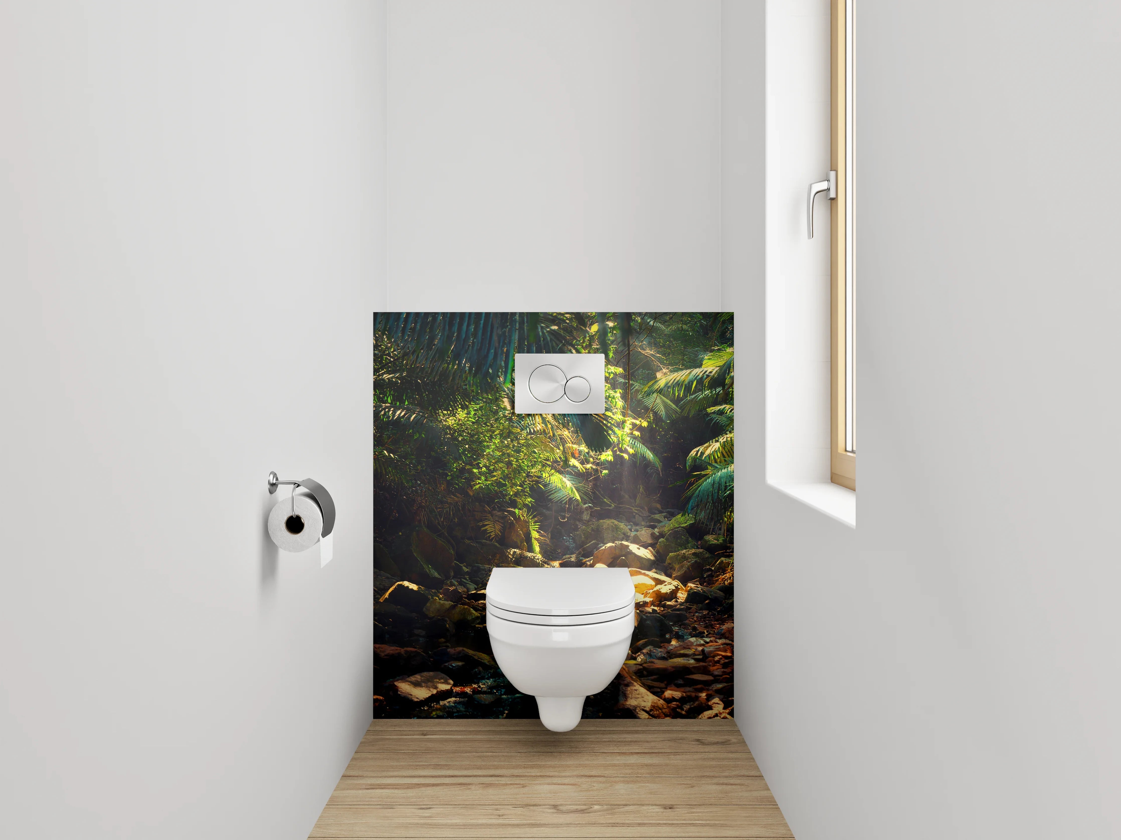 WC-Rückwand - Tropischer Dschungel mit Sonnenstrahlen