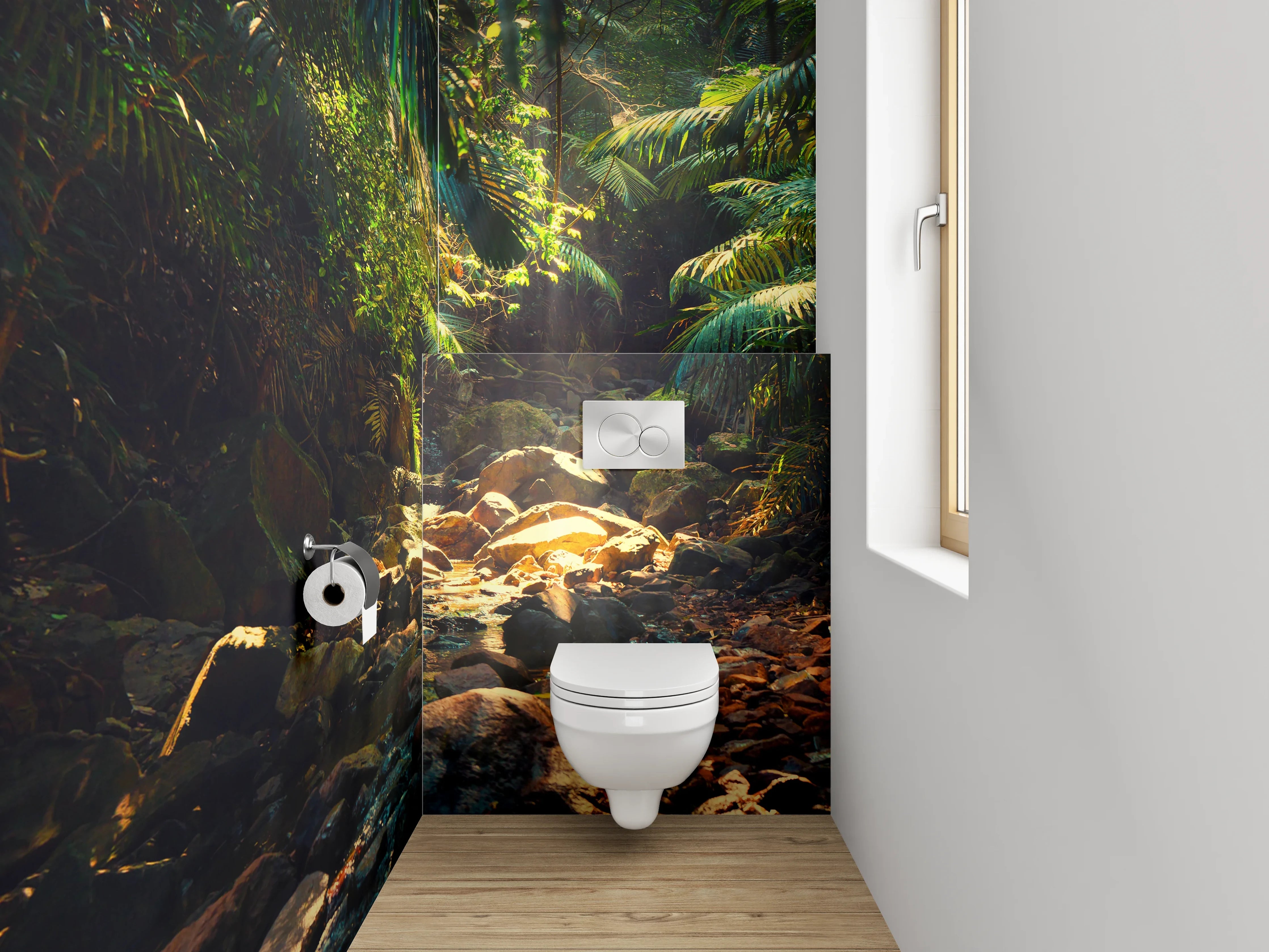 WC-Rückwand - Tropischer Dschungel mit Sonnenstrahlen
