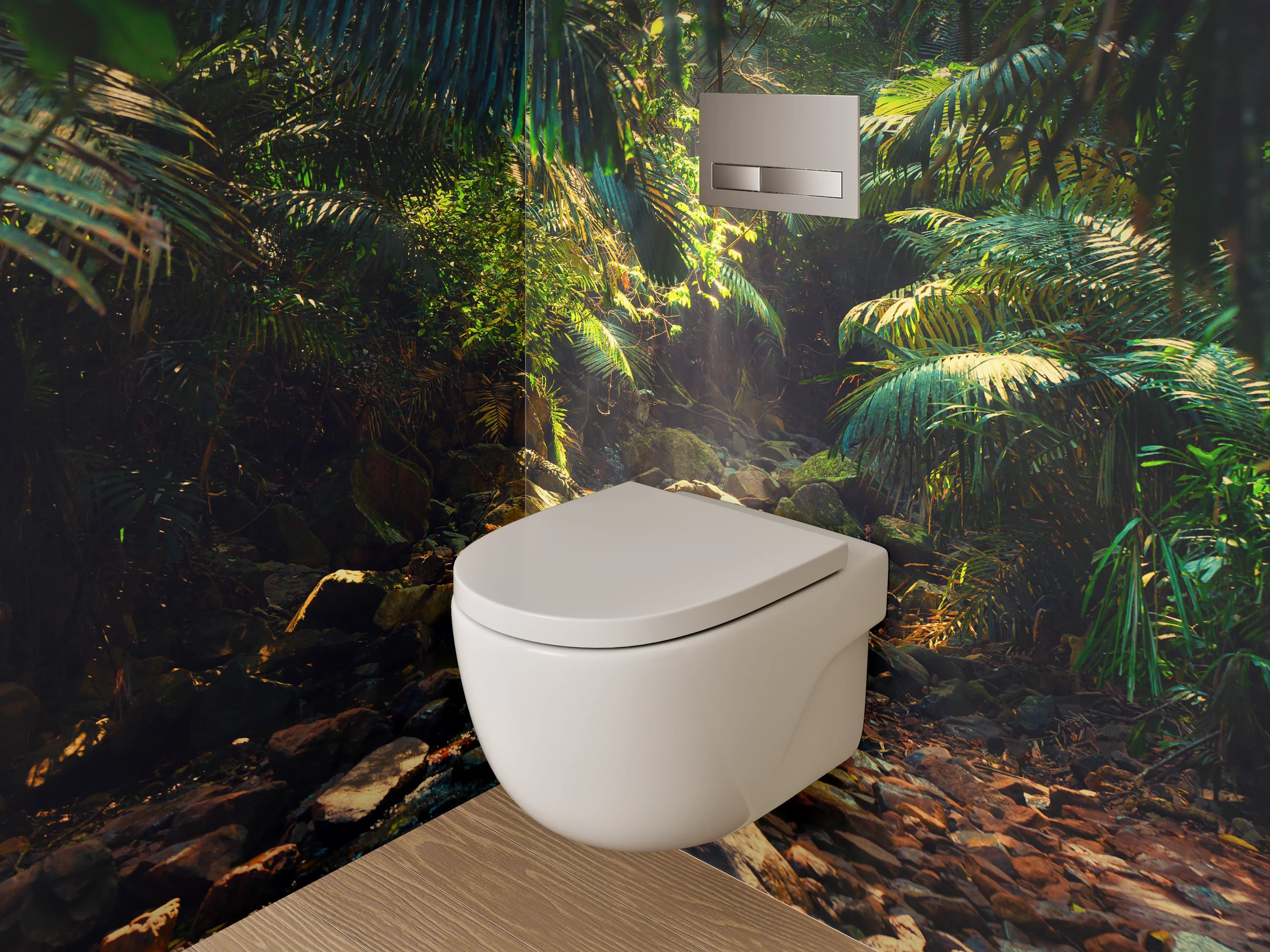 WC-Rückwand - Tropischer Dschungel mit Sonnenstrahlen