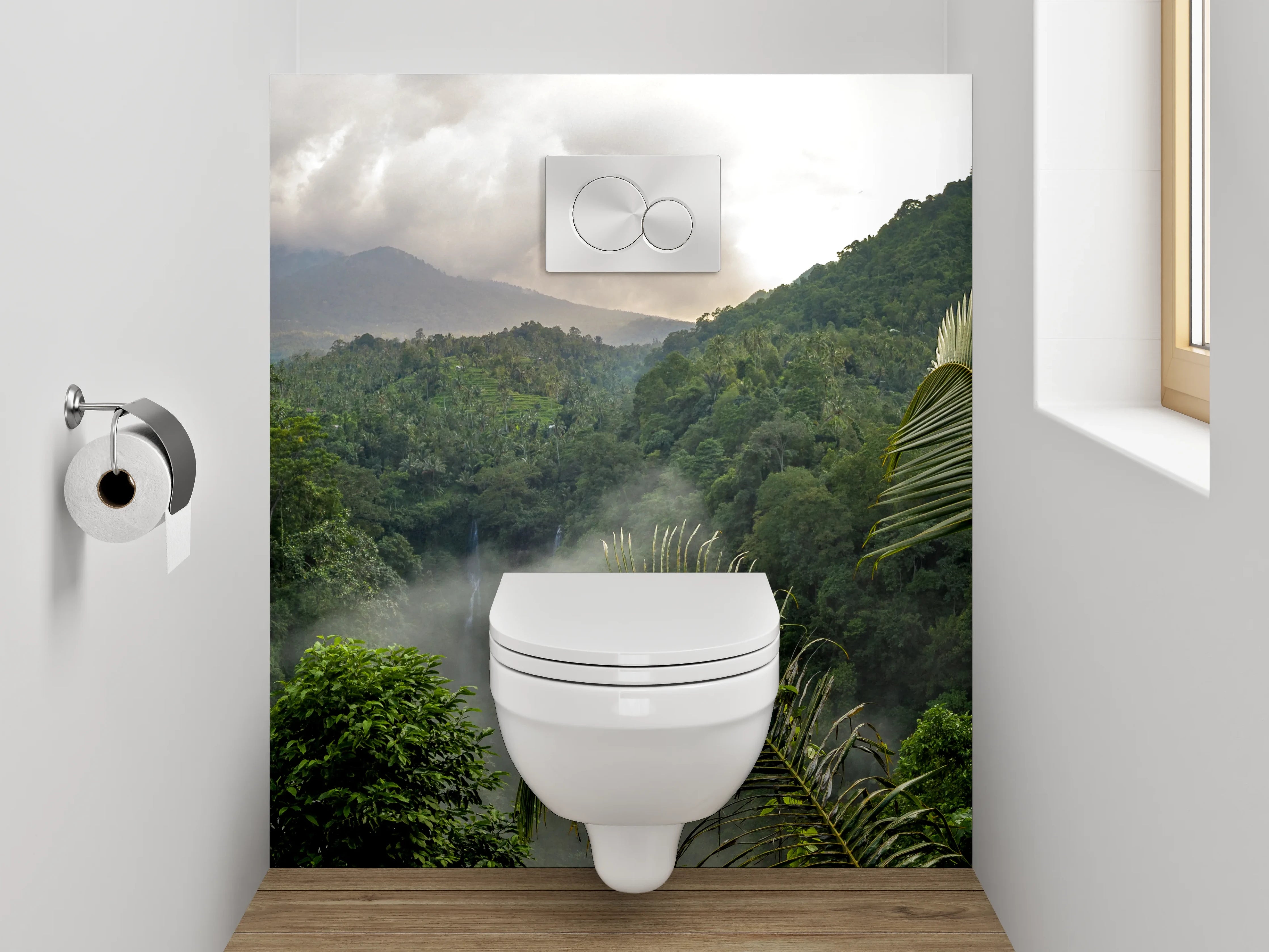 WC-Rückwand - Tropischer Dschungel mit Wasserfall