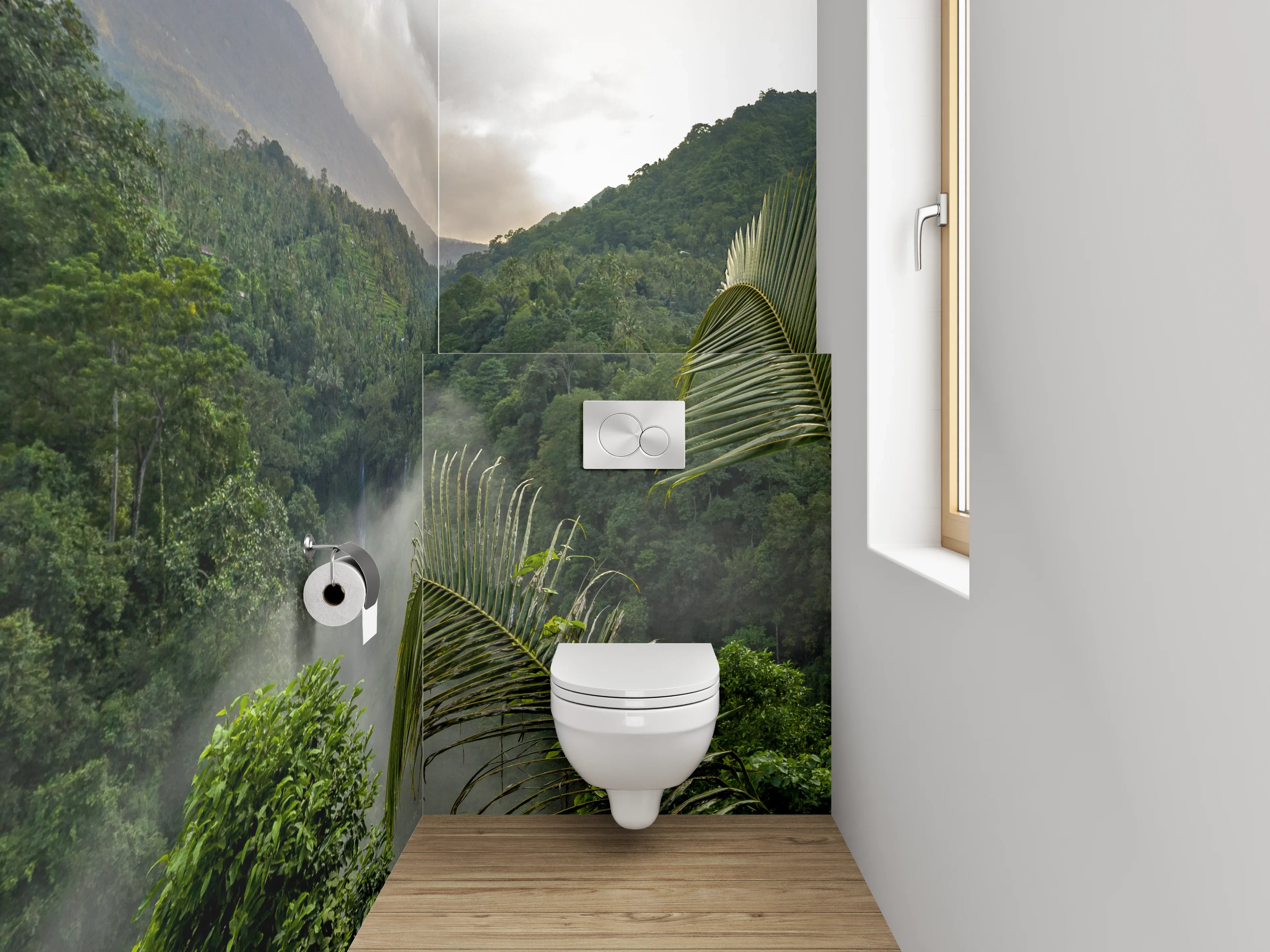 WC-Rückwand - Tropischer Dschungel mit Wasserfall
