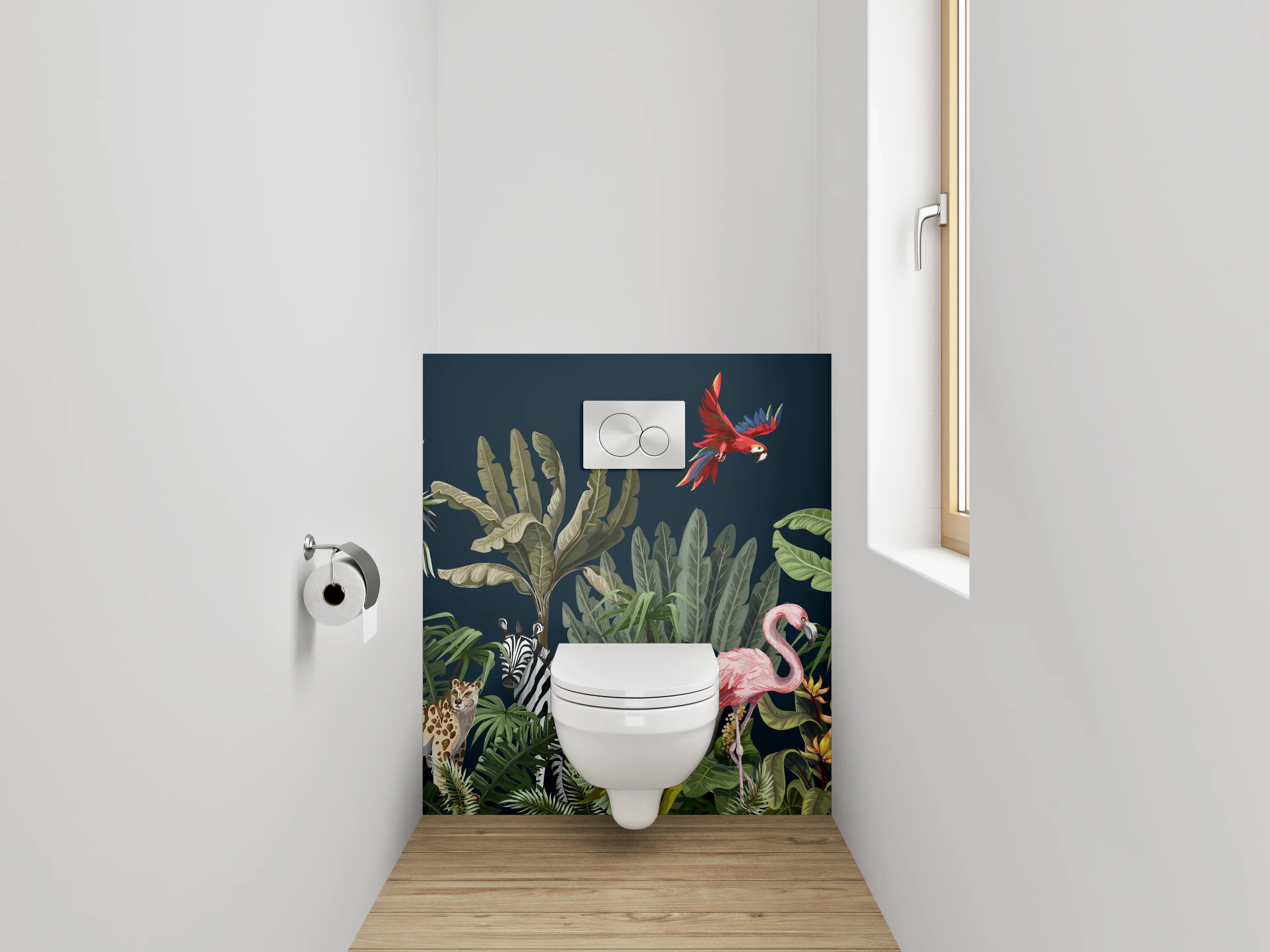 WC-Rückwand - Tropischer Dschungel mit exotischen Tieren