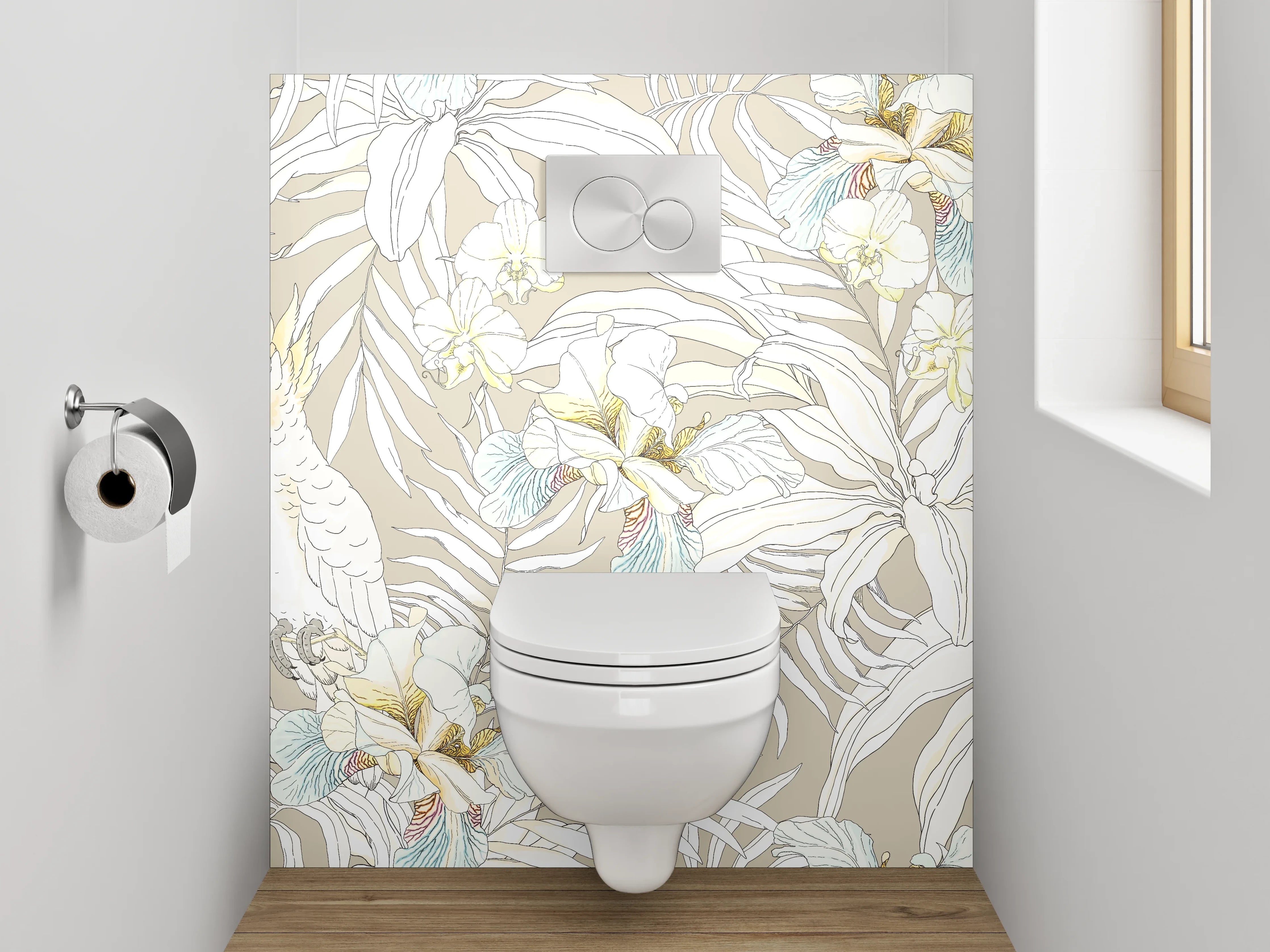 WC-Rückwand - Tropischer Kakadu auf neutralem Hintergrund