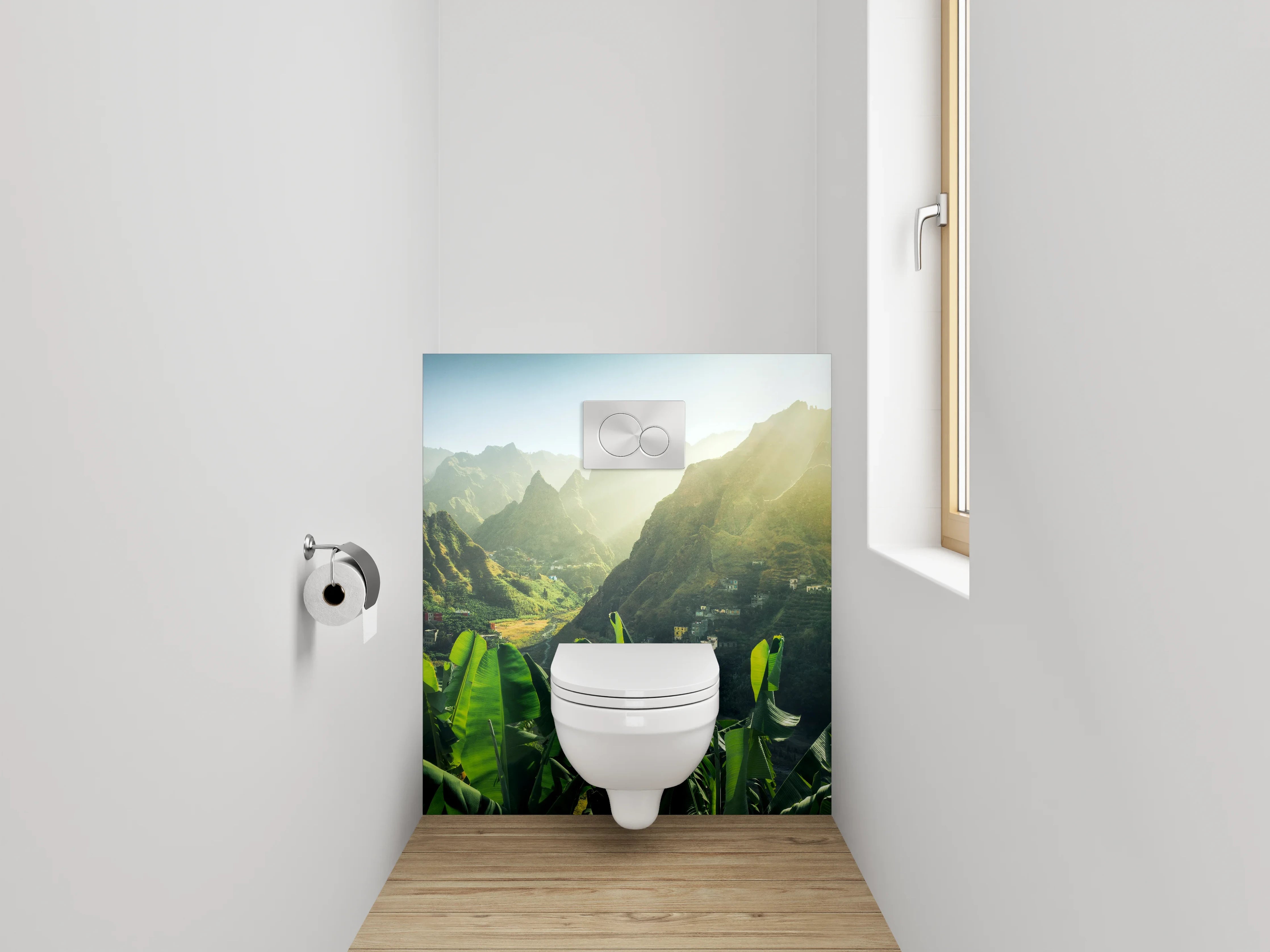 WC-Rückwand - Tropisches Bergtal Landschaft Sonnenstrahlen