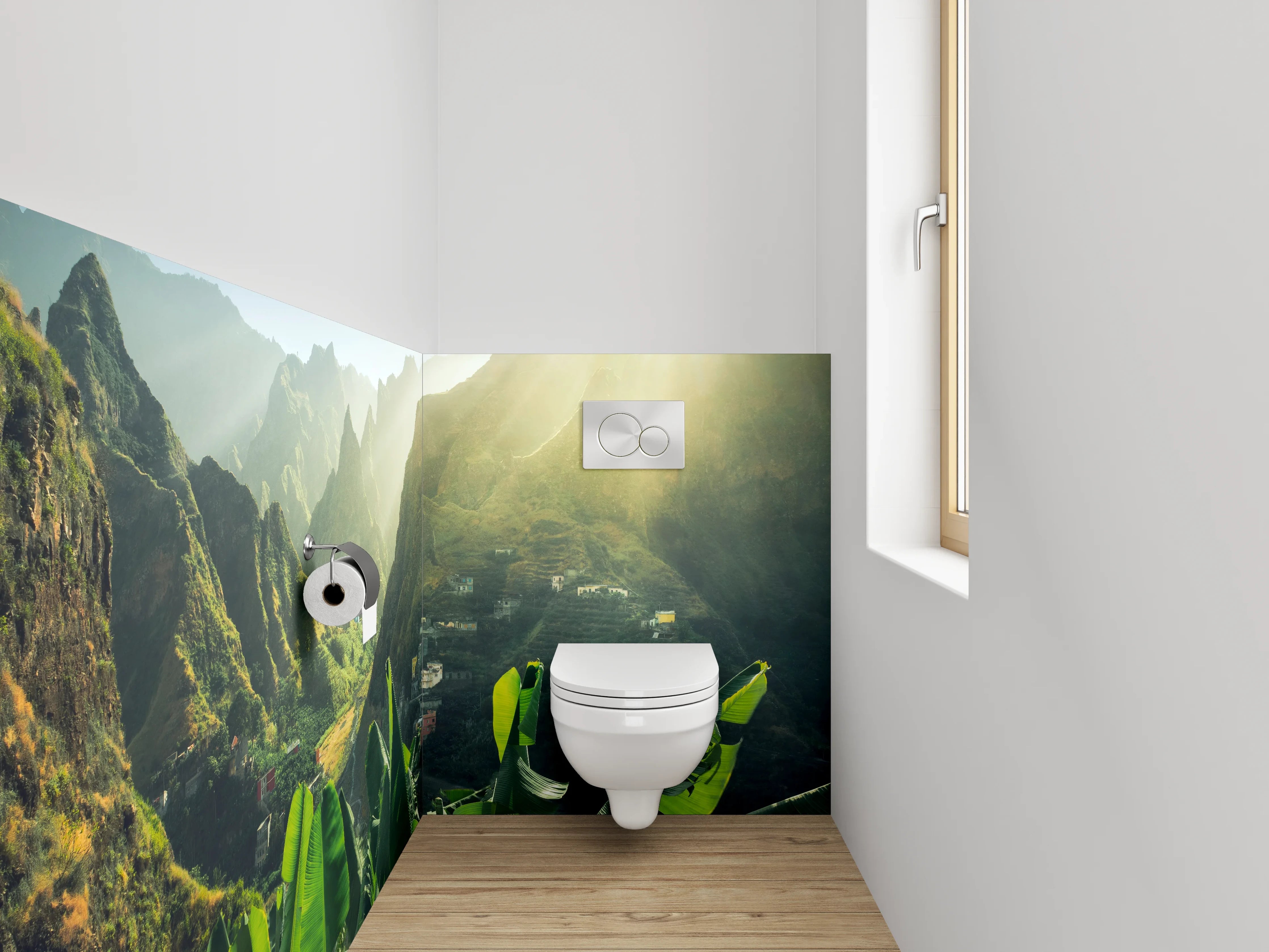 WC-Rückwand - Tropisches Bergtal Landschaft Sonnenstrahlen