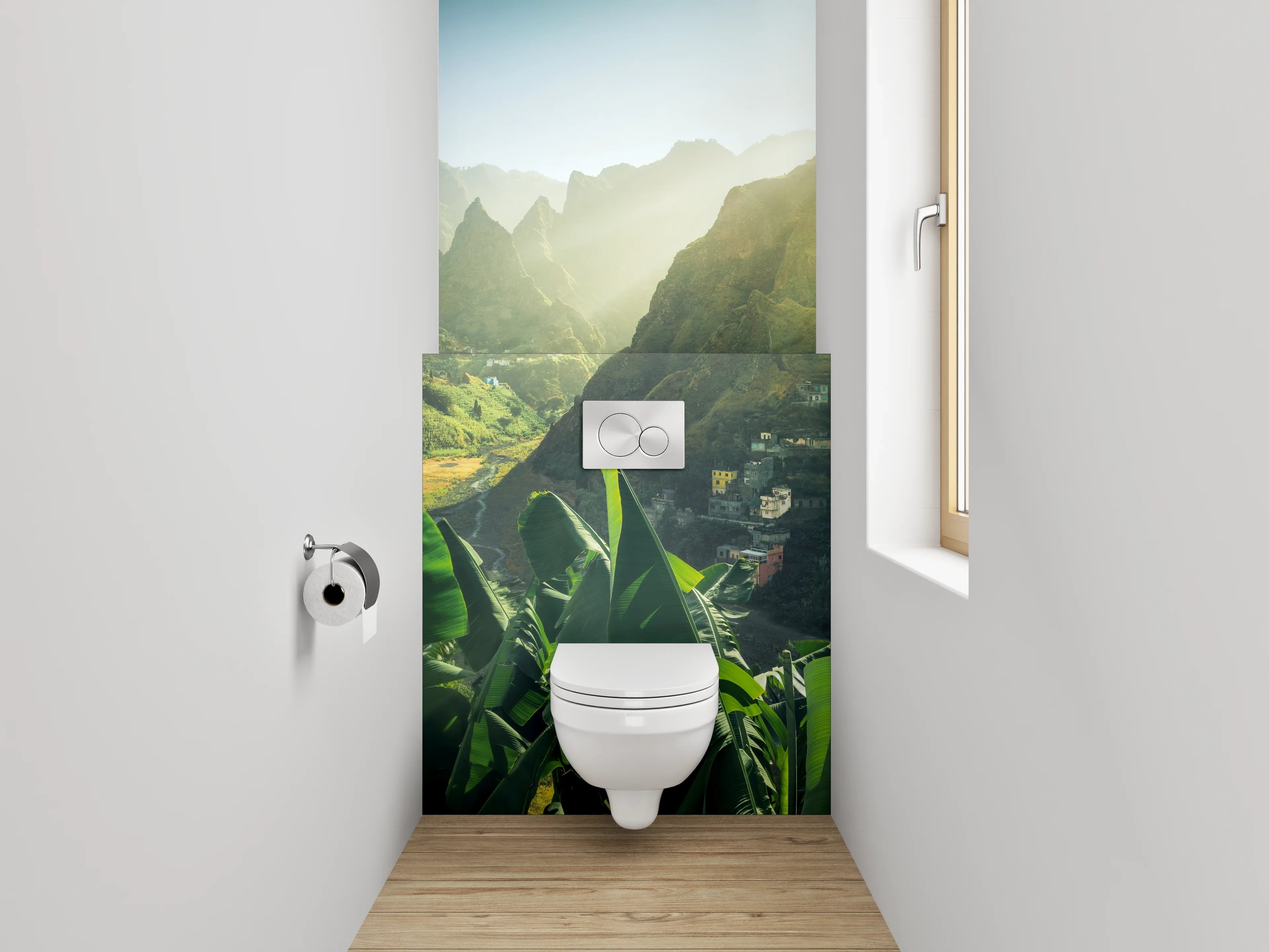 WC-Rückwand - Tropisches Bergtal Landschaft Sonnenstrahlen