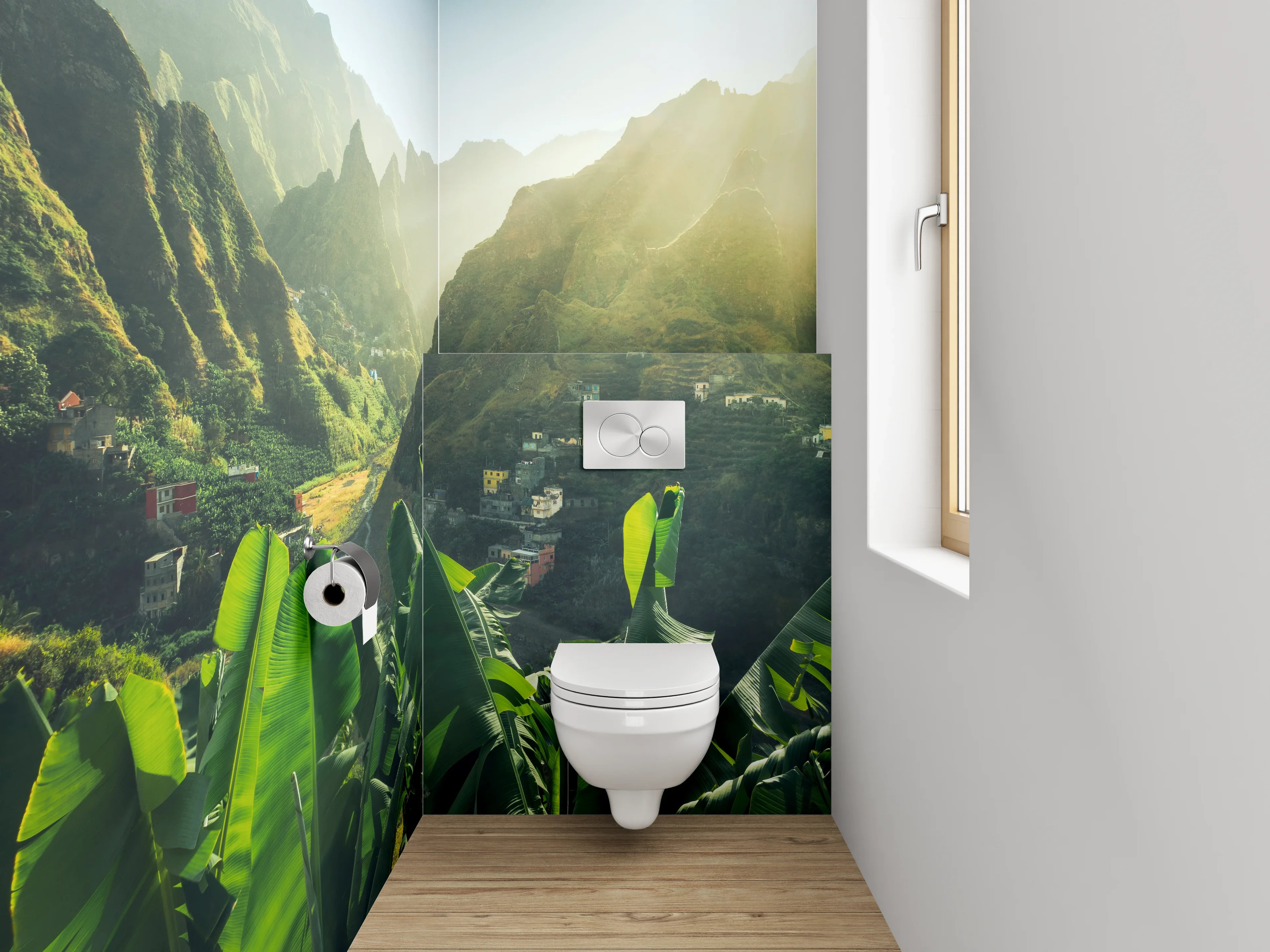 WC-Rückwand - Tropisches Bergtal Landschaft Sonnenstrahlen
