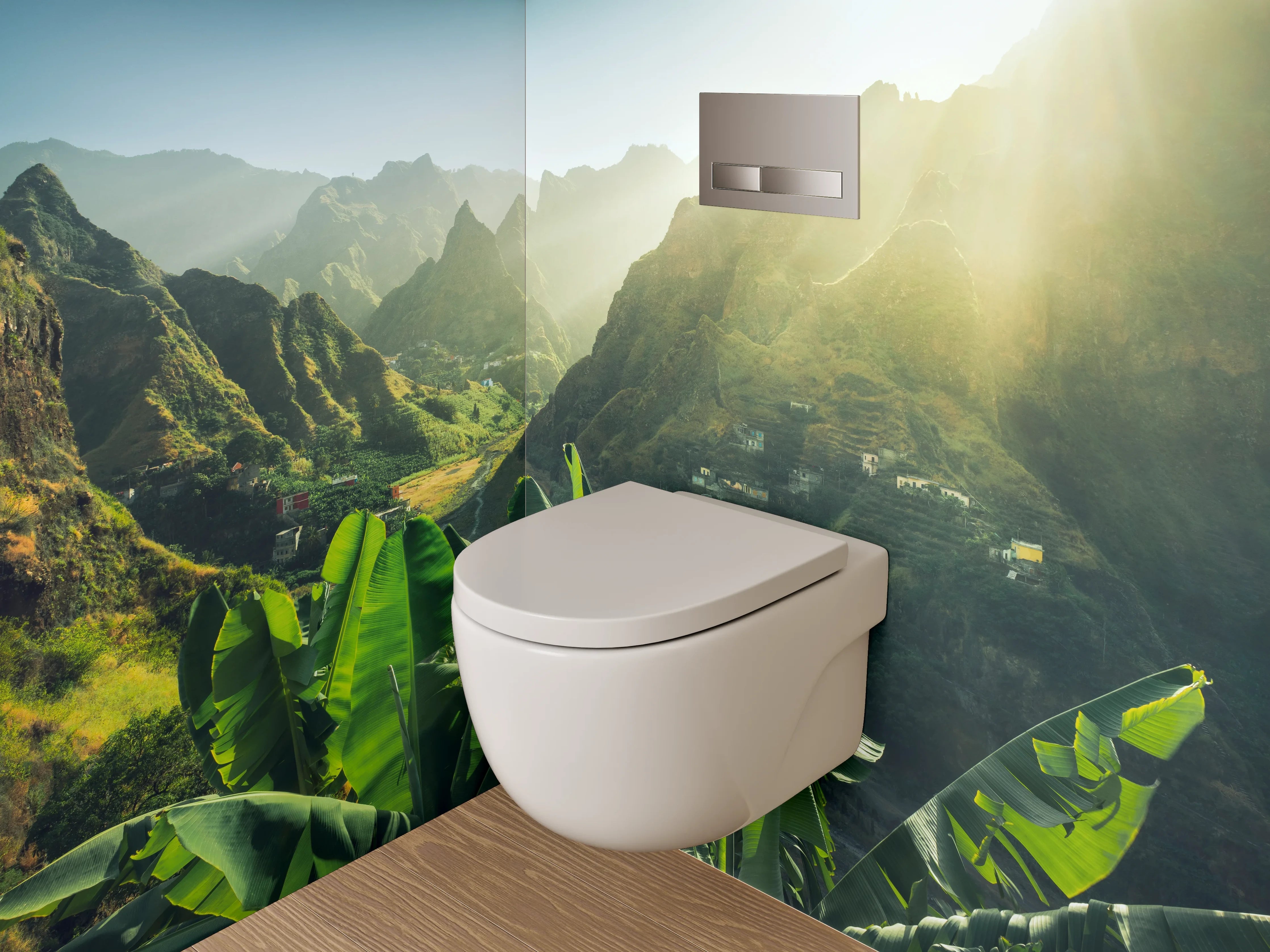 WC-Rückwand - Tropisches Bergtal Landschaft Sonnenstrahlen