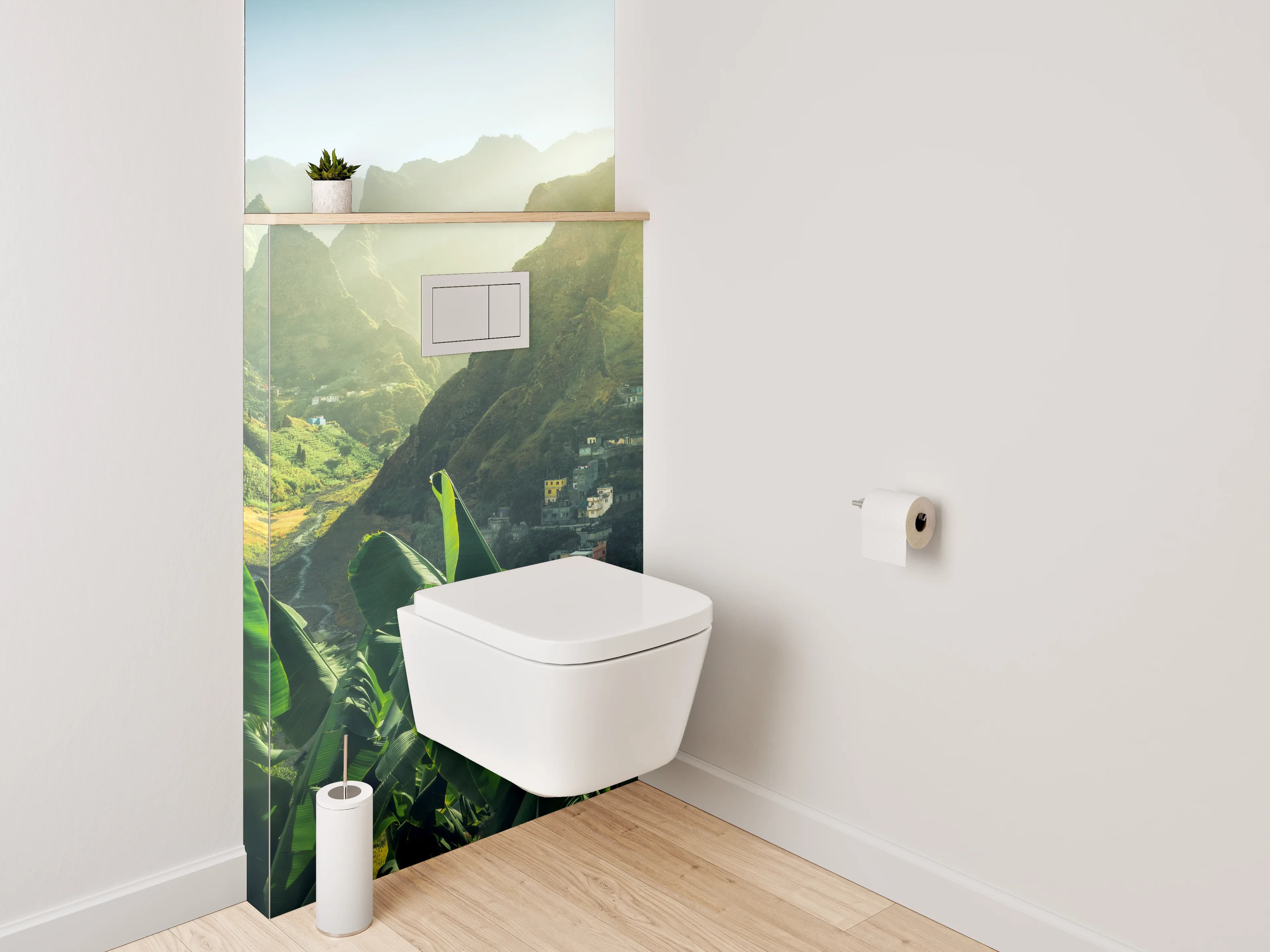 WC-Rückwand - Tropisches Bergtal Landschaft Sonnenstrahlen