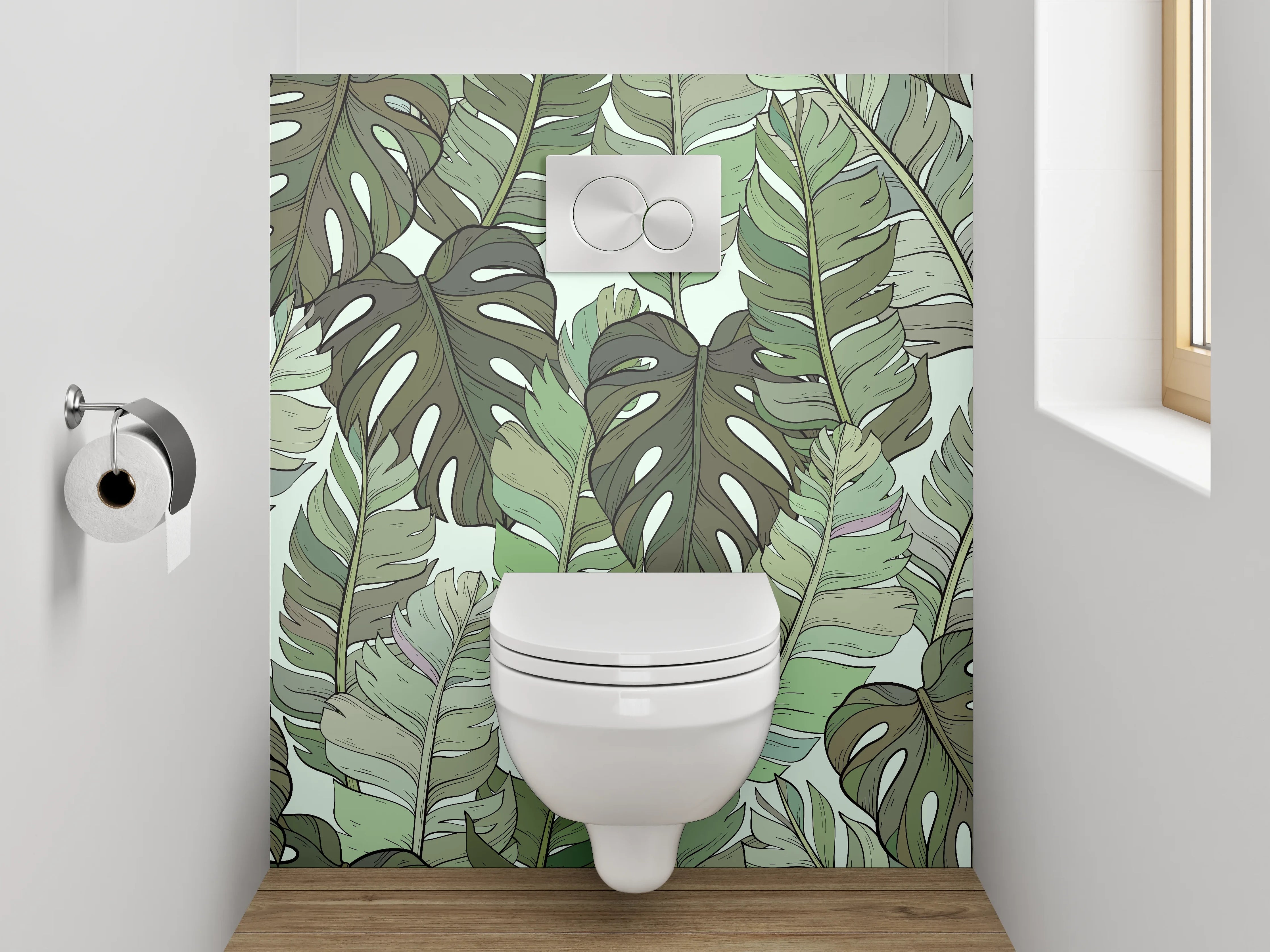 WC-Rückwand - Tropisches Blätter-Muster grün