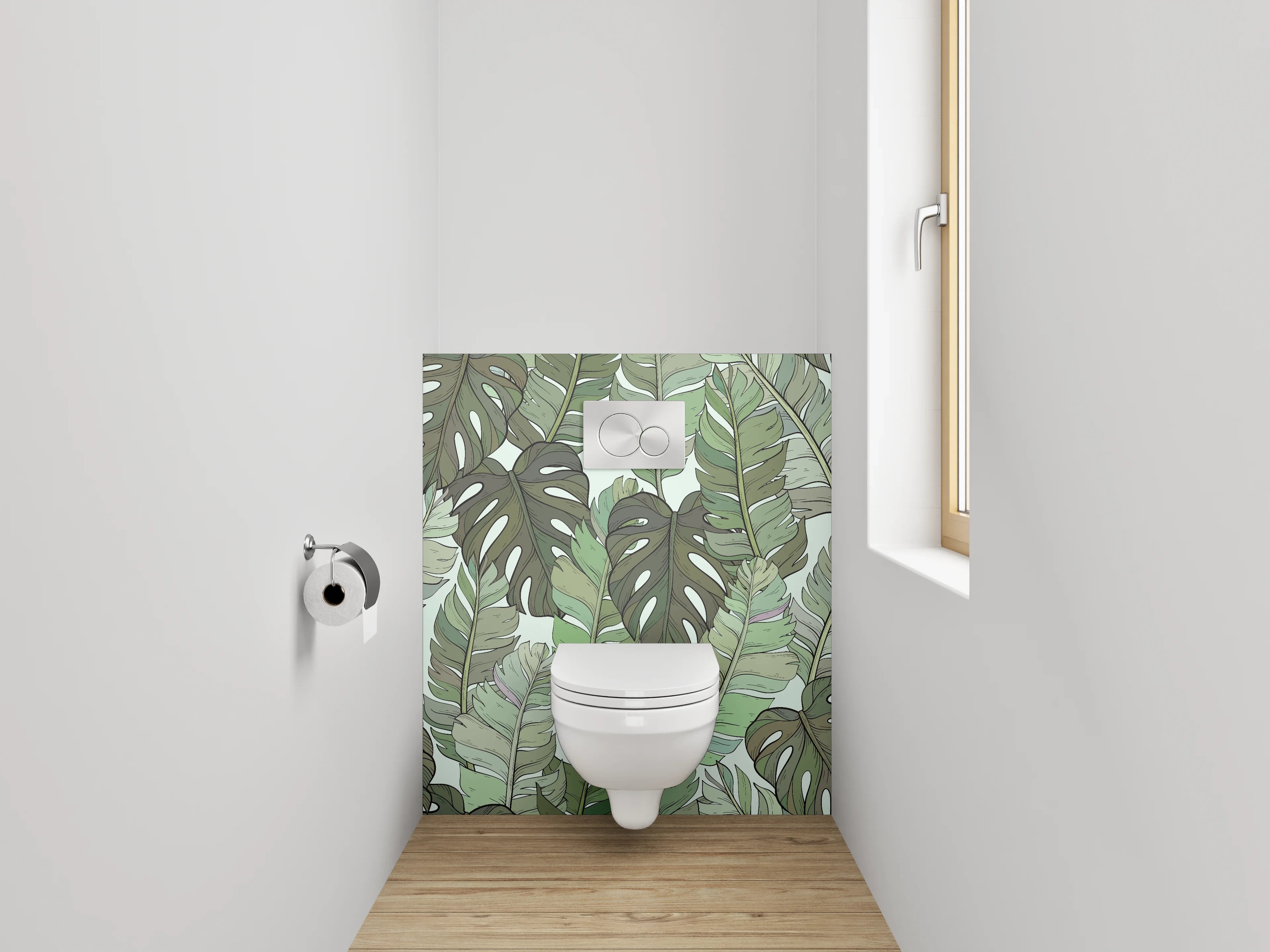 WC-Rückwand - Tropisches Blätter-Muster grün