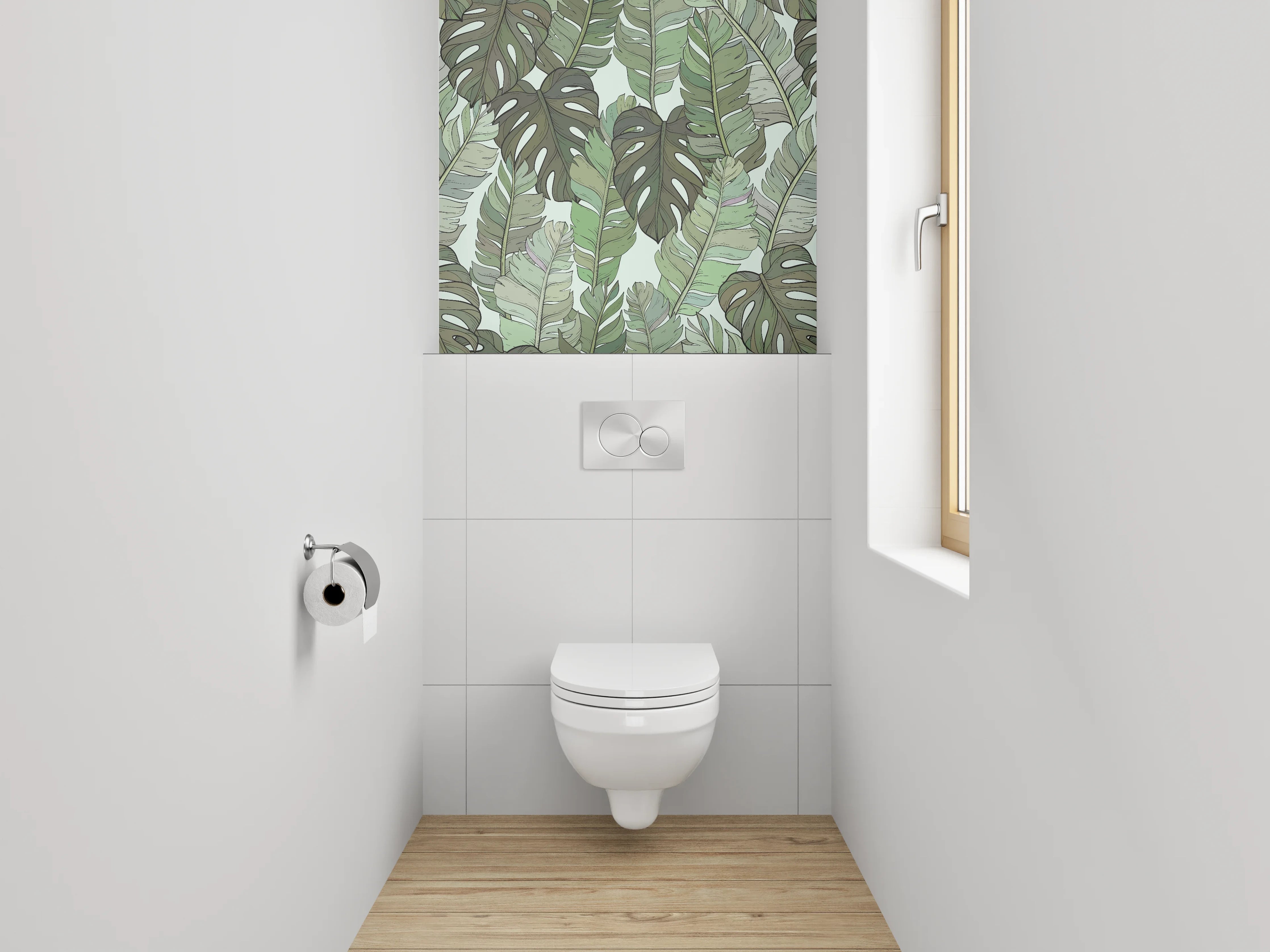 WC-Rückwand - Tropisches Blätter-Muster grün