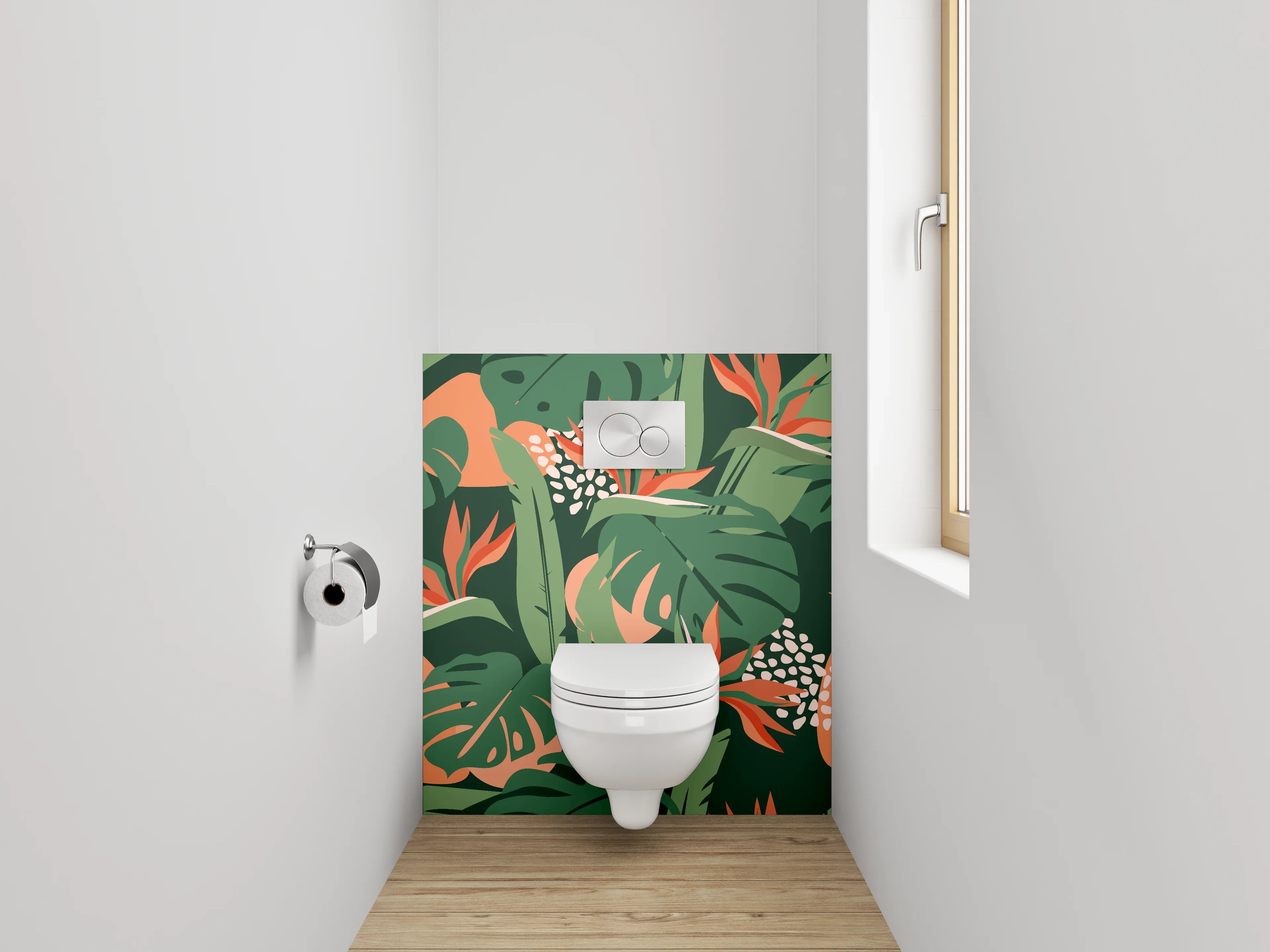 WC-Rückwand - Tropisches Blätter & Blüten Muster