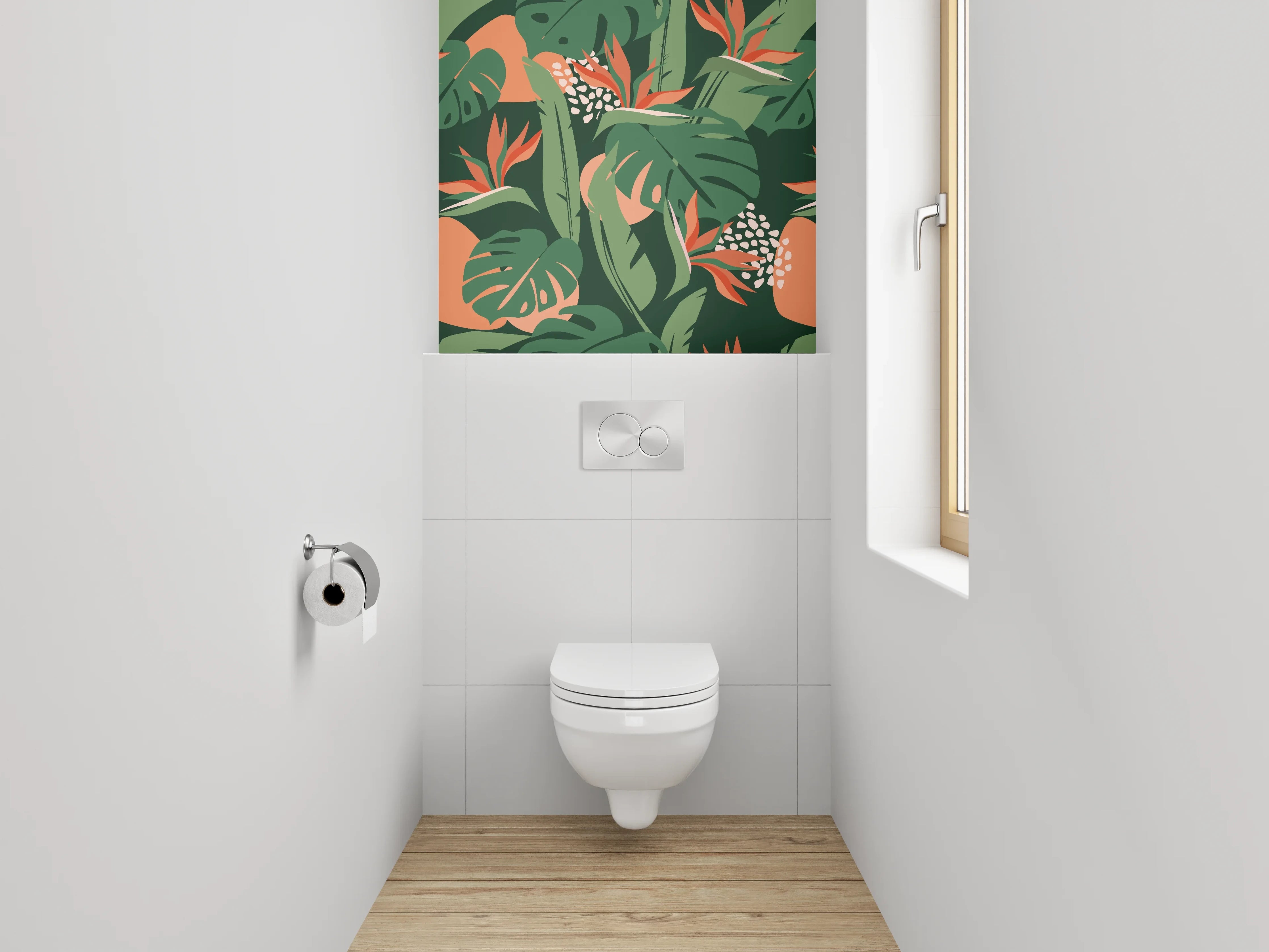 WC-Rückwand - Tropisches Blätter & Blüten Muster