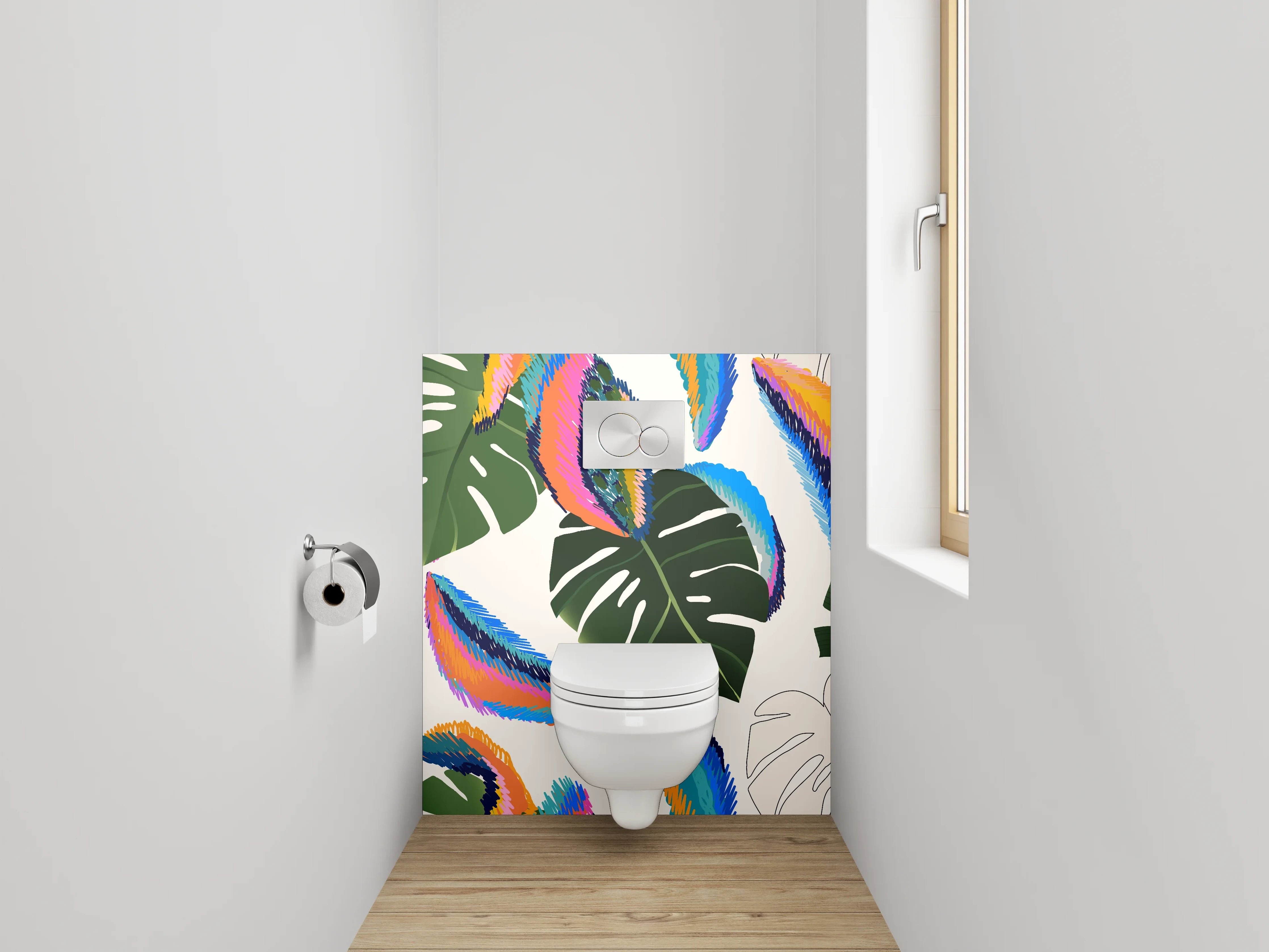 WC-Rückwand - Tropisches Blätterdesign in Aquarellfarben